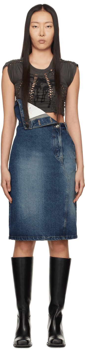 Blue Folded Denim Midi Skirt - Image 1