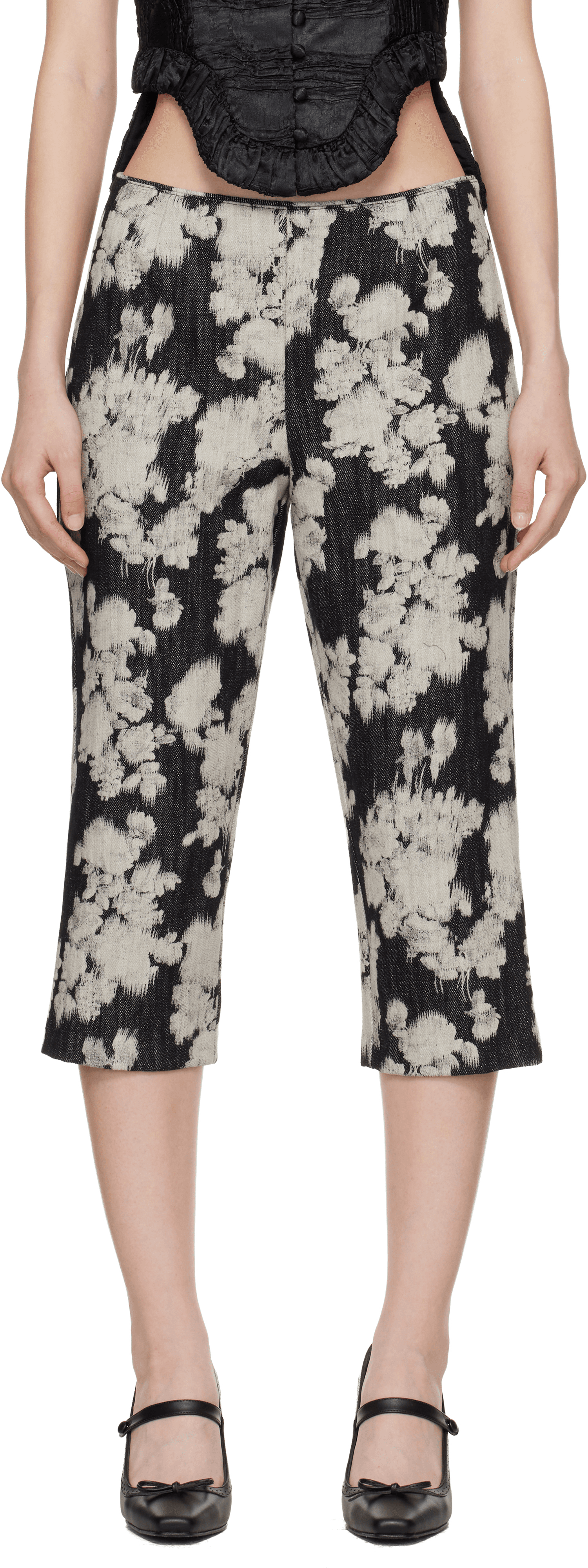 Black & Off-White Rose Capri Trousers - Image 1