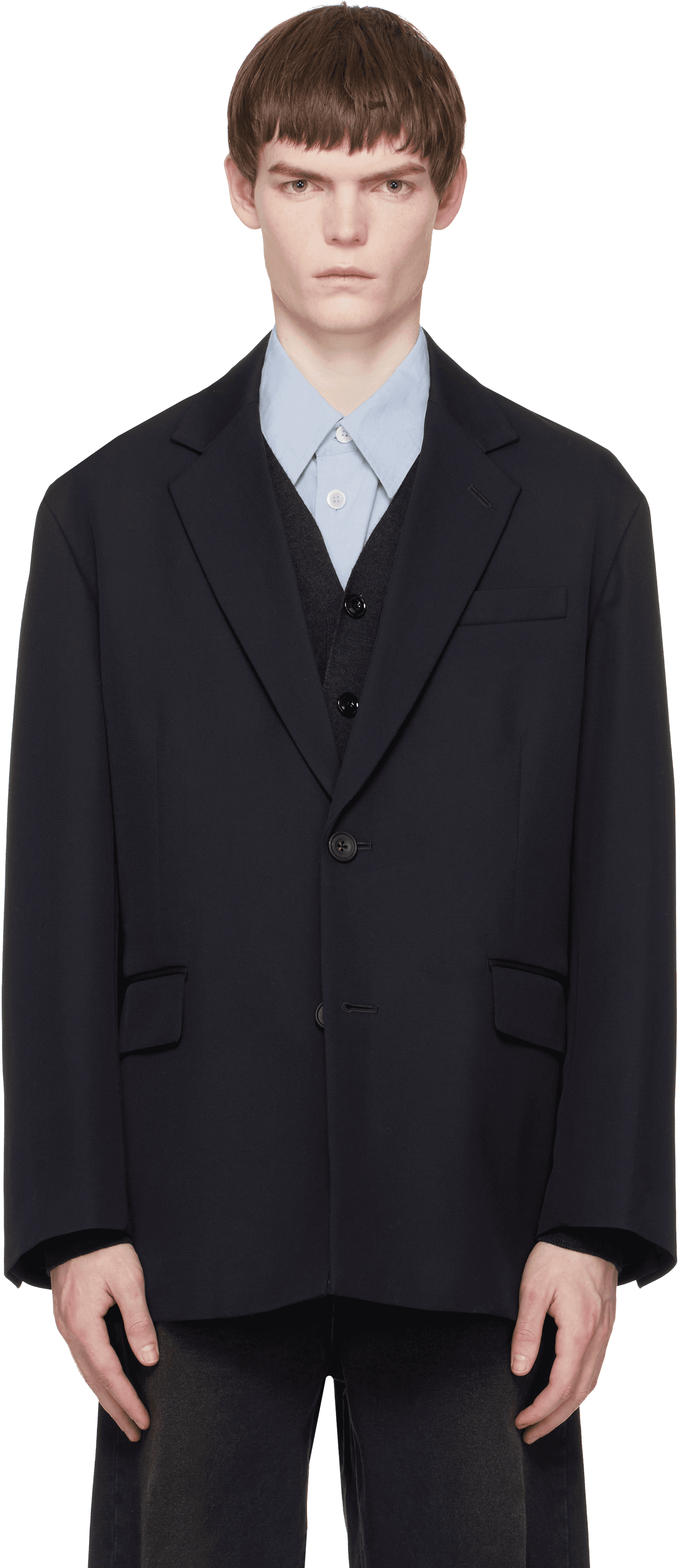 Navy Wool Kersey Oversized Single Breasted Blazer - Image 1