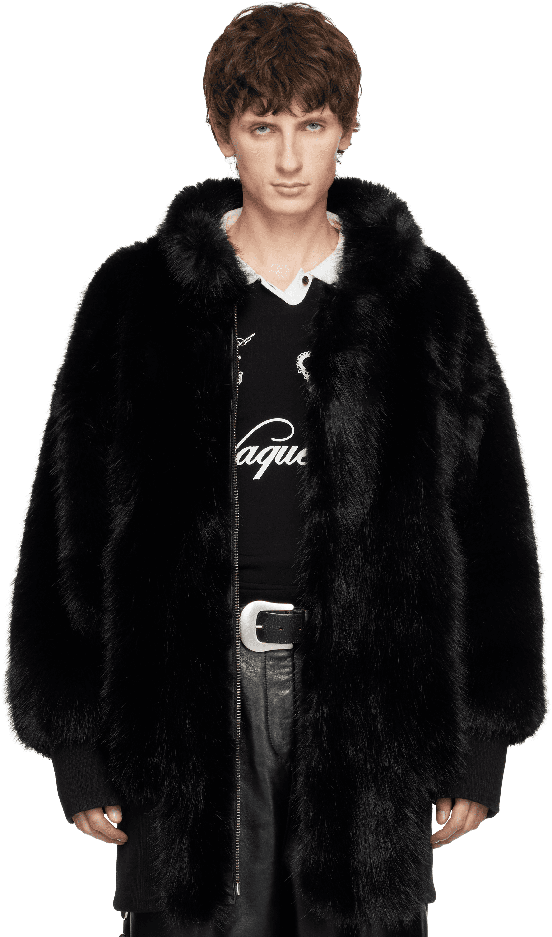 Black Faux-Fur Bomber Coat - Image 1