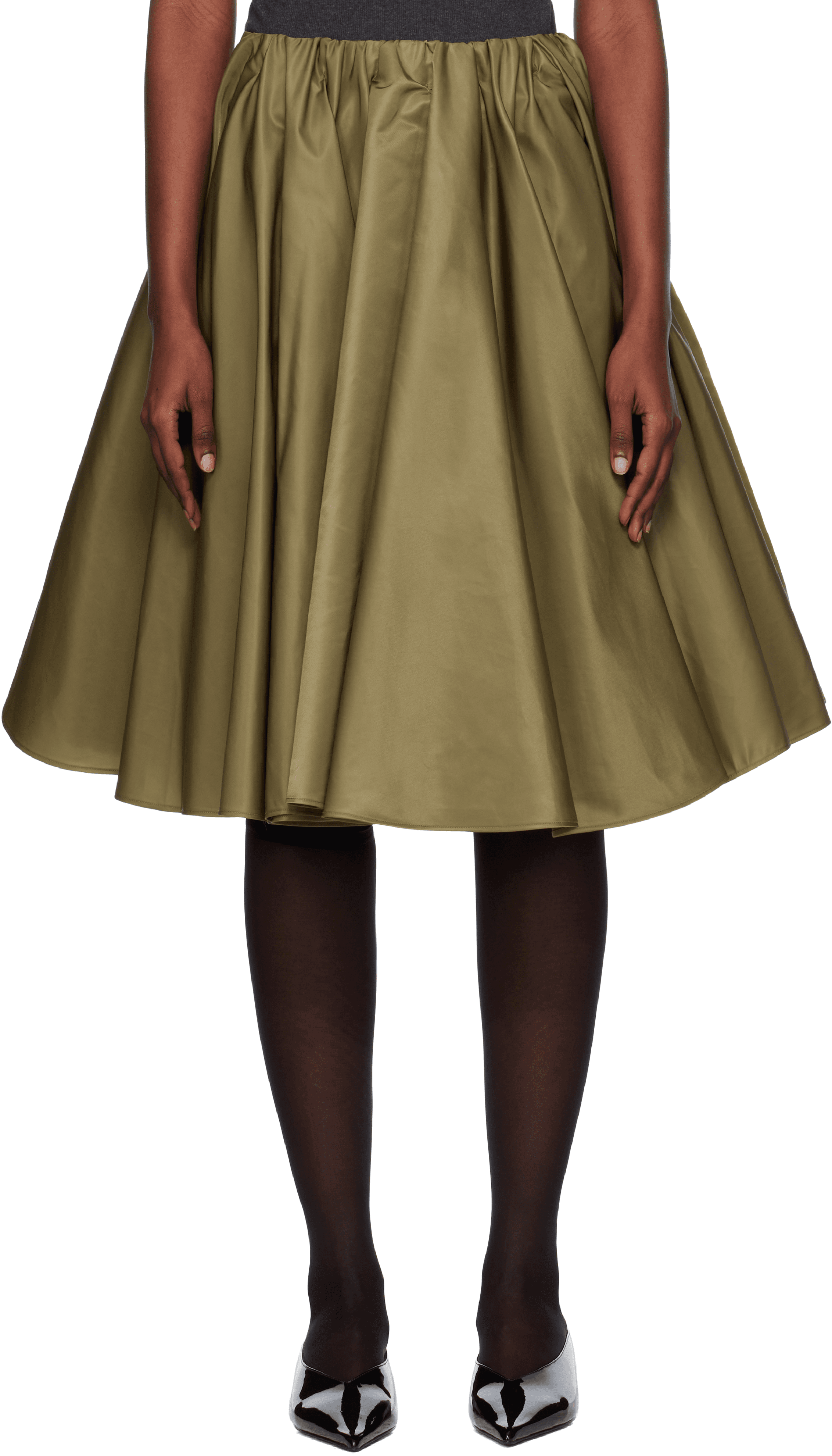 Khaki Circular Midi Skirt - Image 1