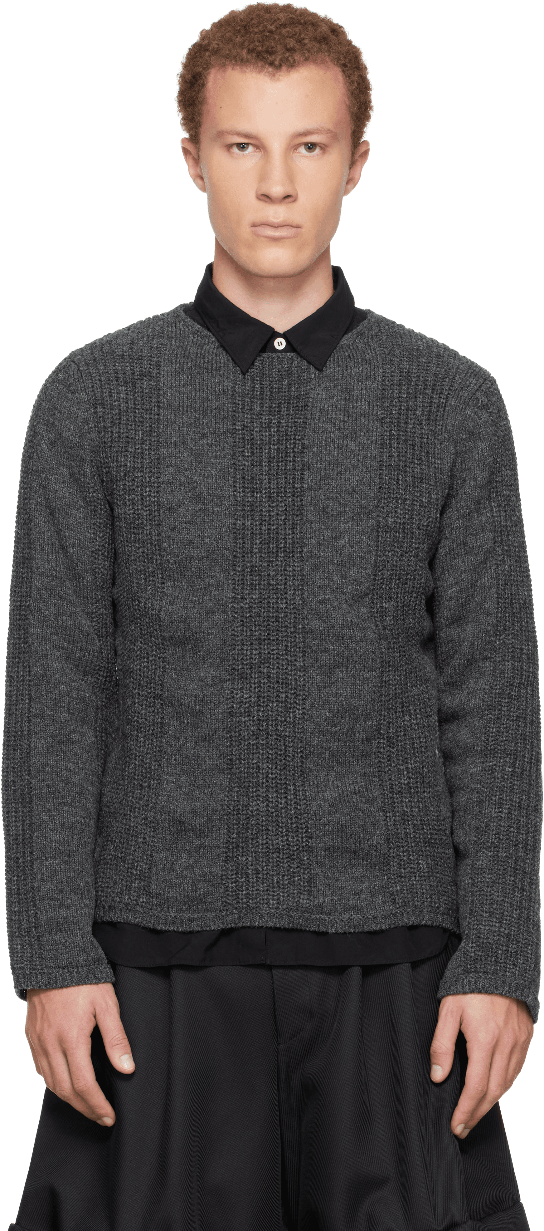 Gray Wool Stripe Crewneck Sweater - Image 1