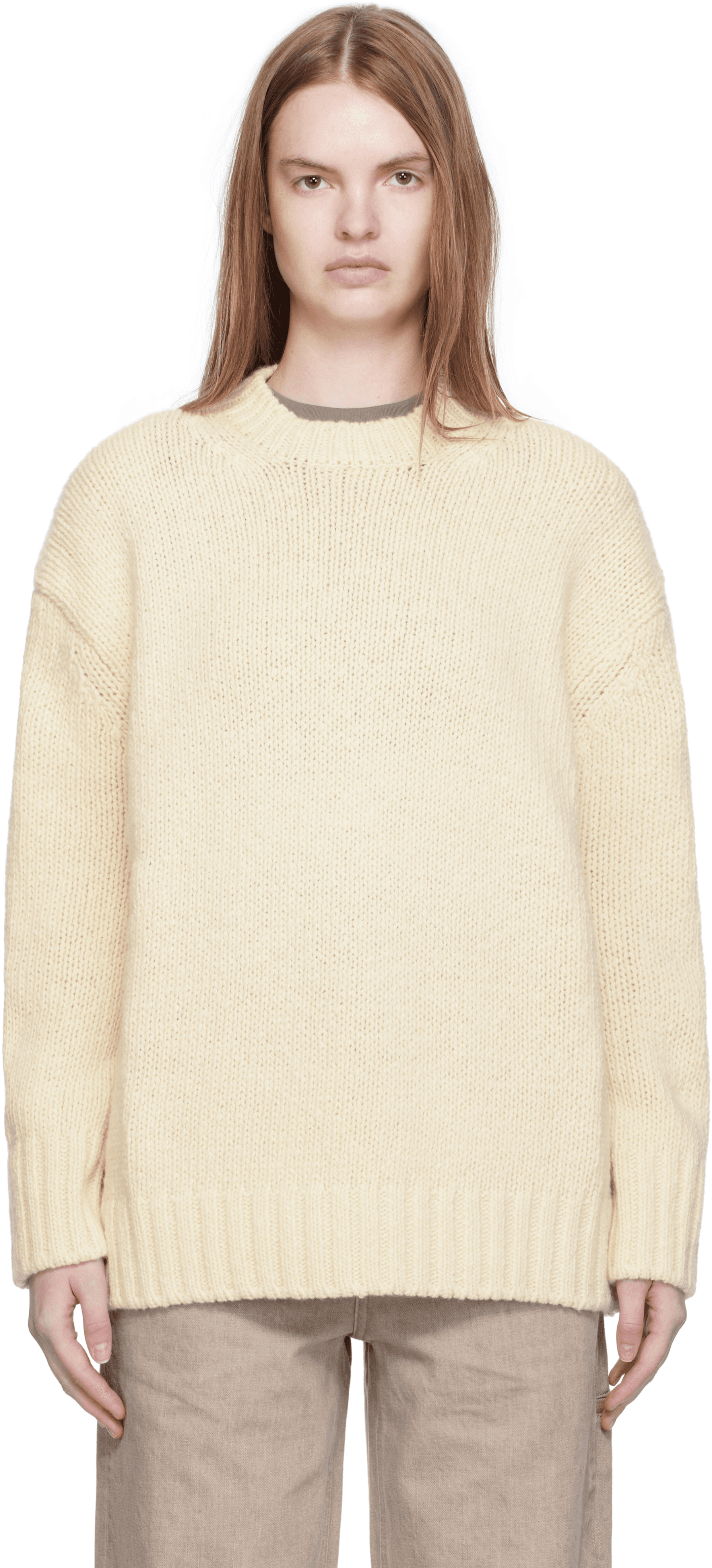 Off-White Basic Round Neck Knit Sweater - Image 1