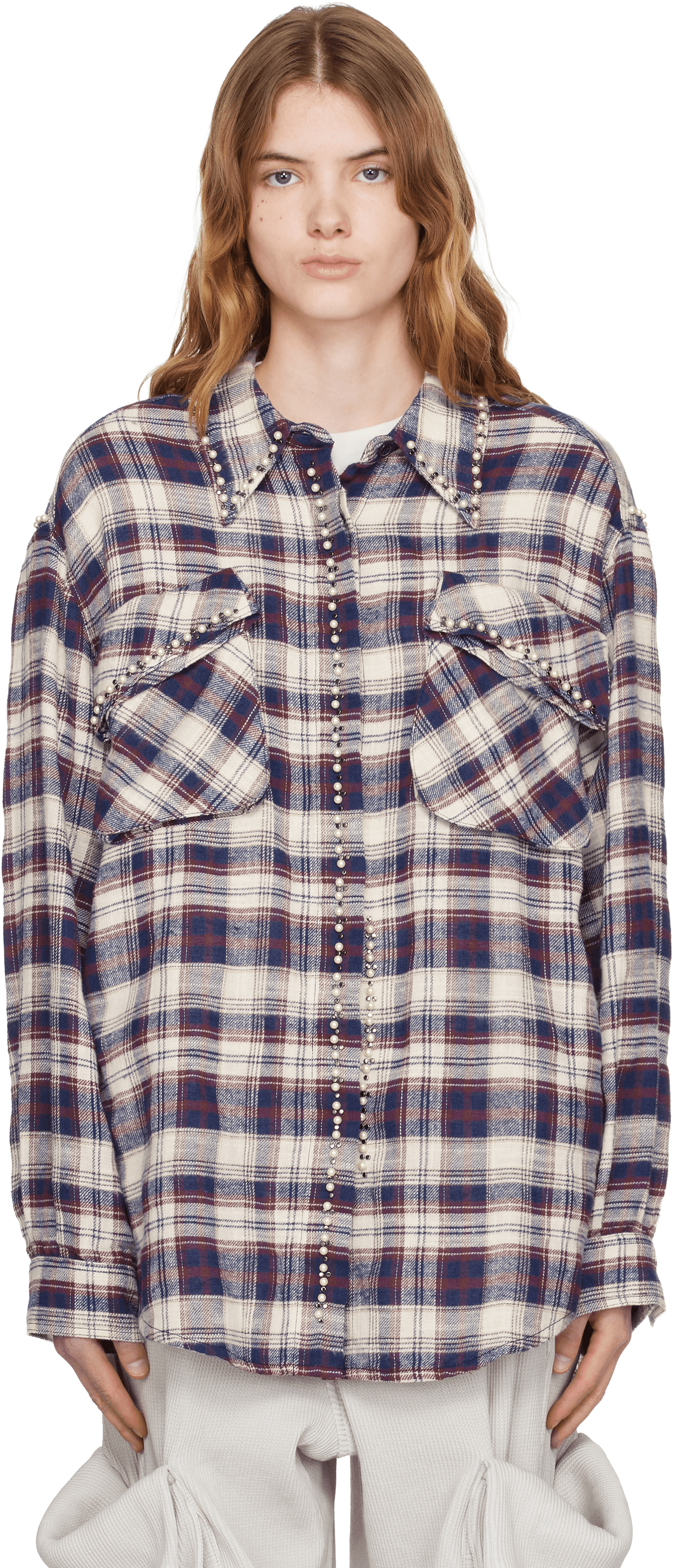 Red & White Beaded Pocket Shirt - Image 1