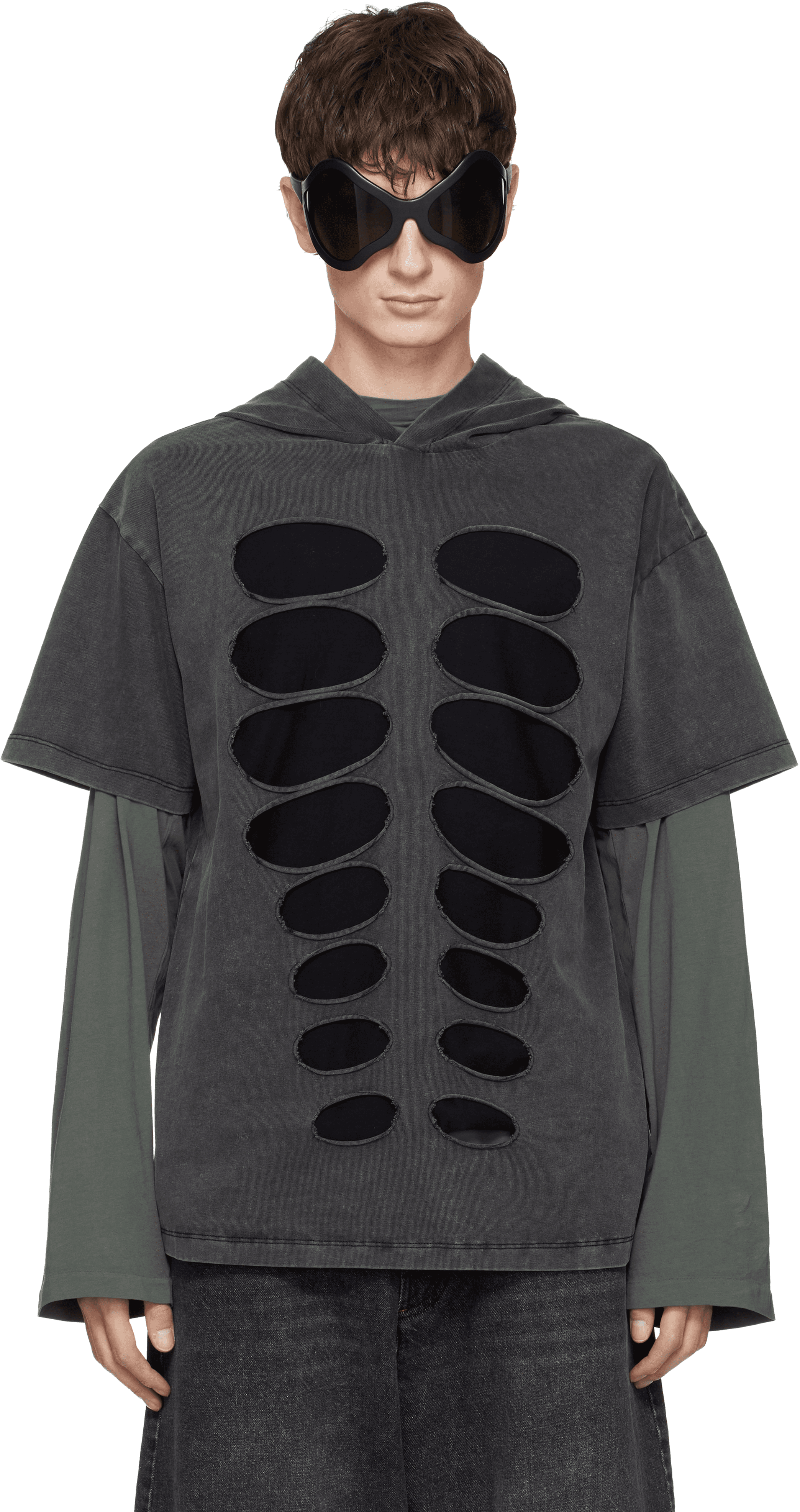 Gray Hooded Cutout T-shirt - Image 1