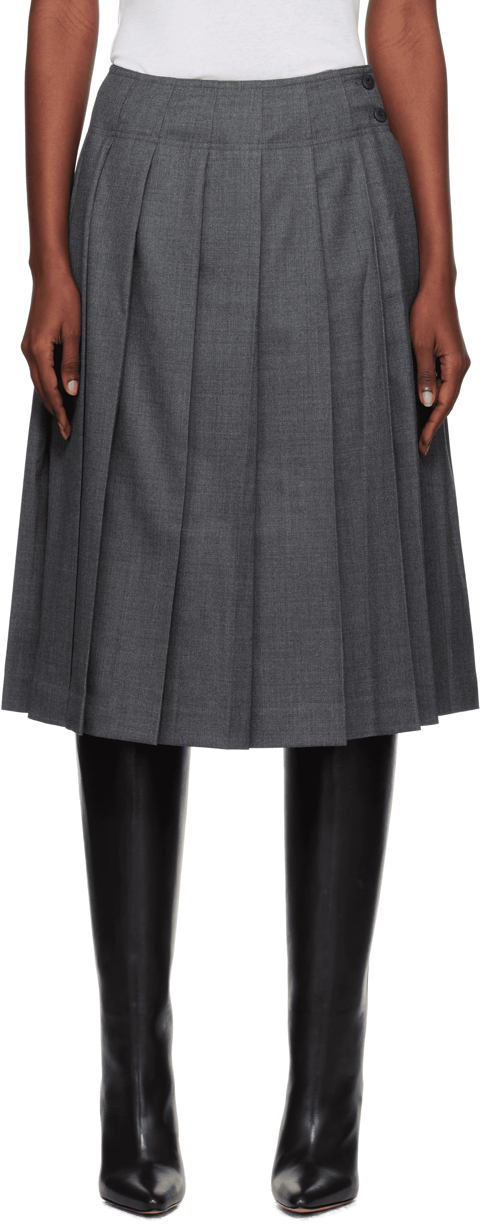 Gray Wool Pleated Midi Skirt - Image 1