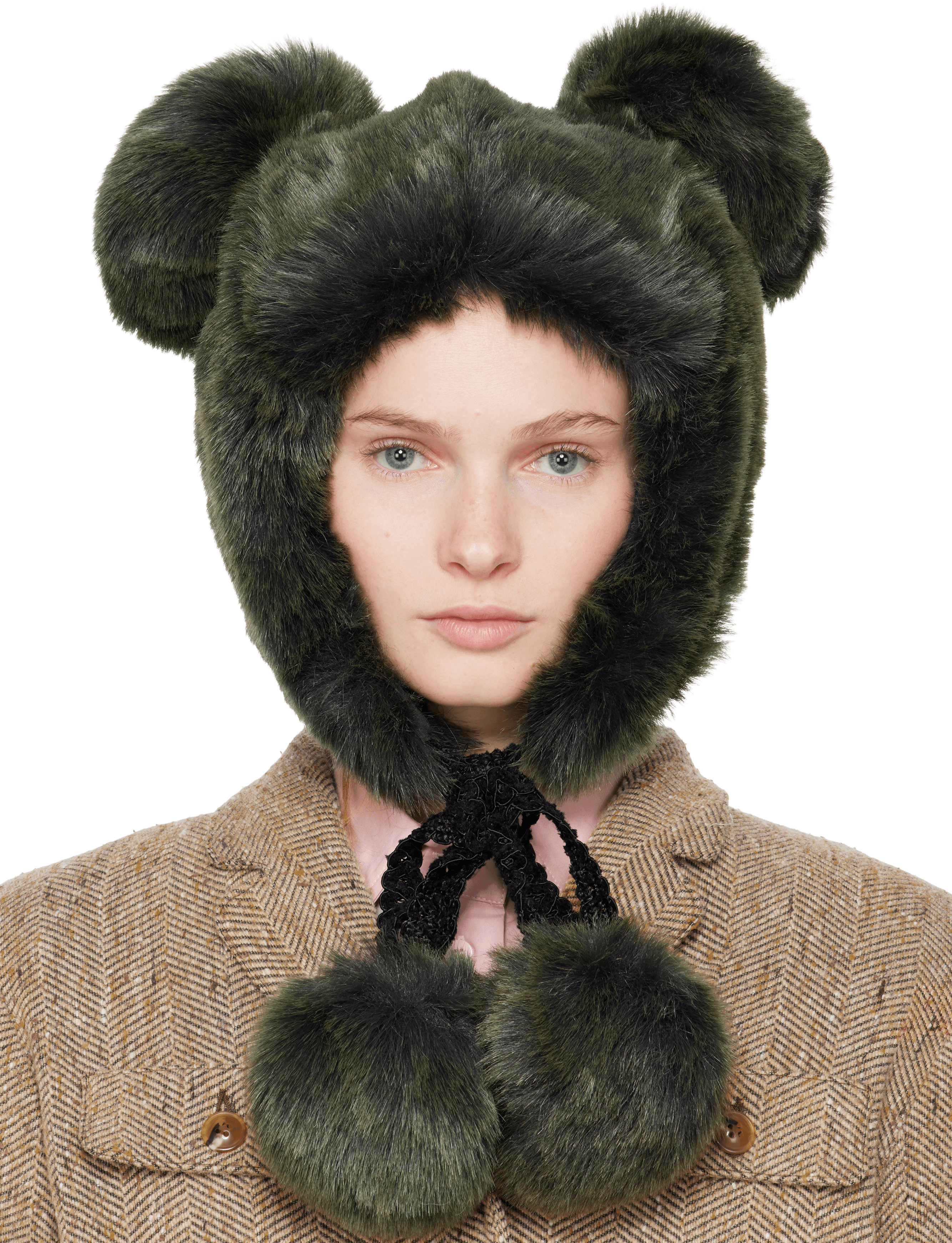 SSENSE Exclusive Green Faux Fur Teddy Bear Hat - Image 1