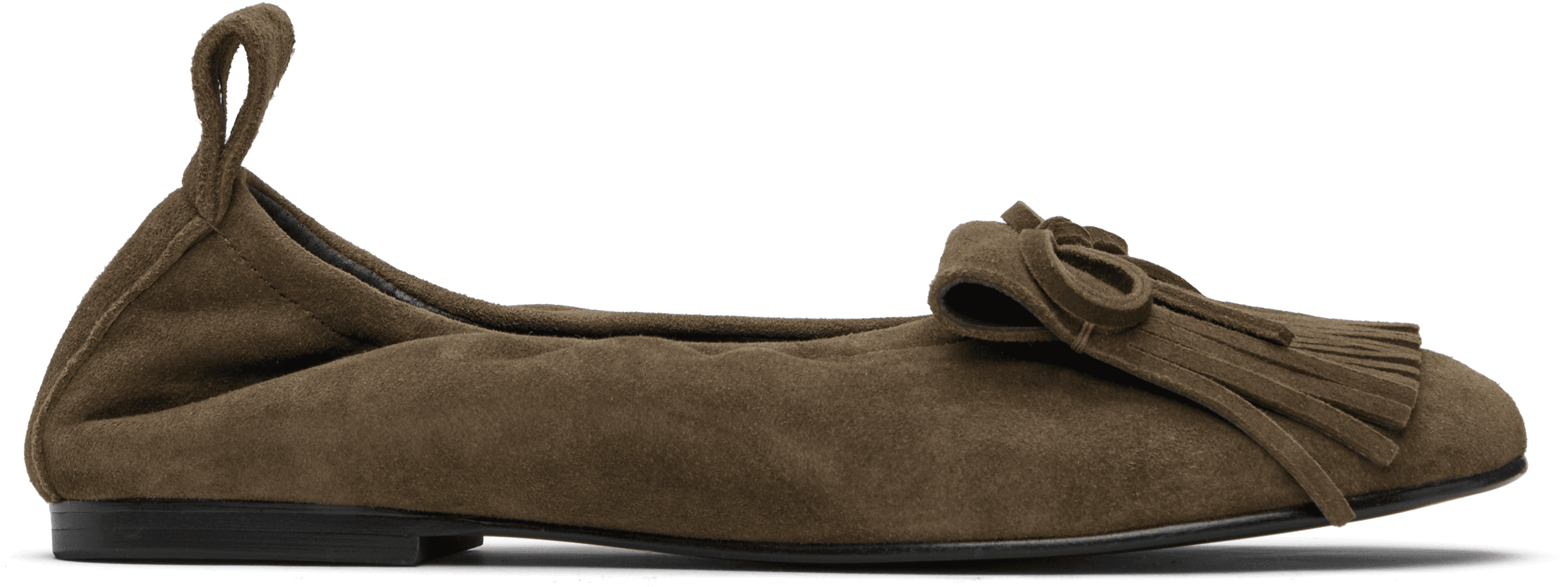 Khaki Bun Suede Fringe Ballerina Flats - Image 1