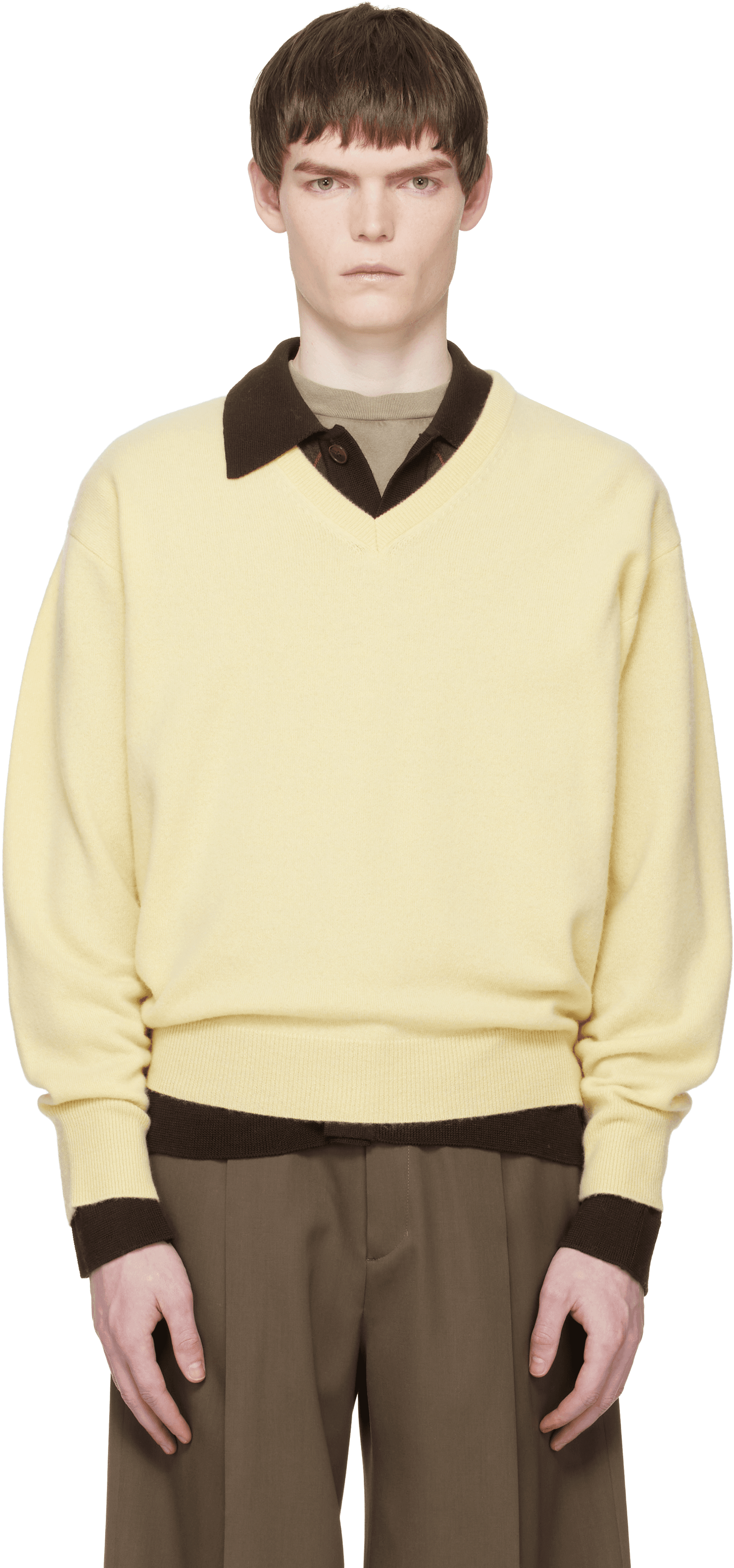 Yellow Pure Cashmere V Neck LS Sweater - Image 1