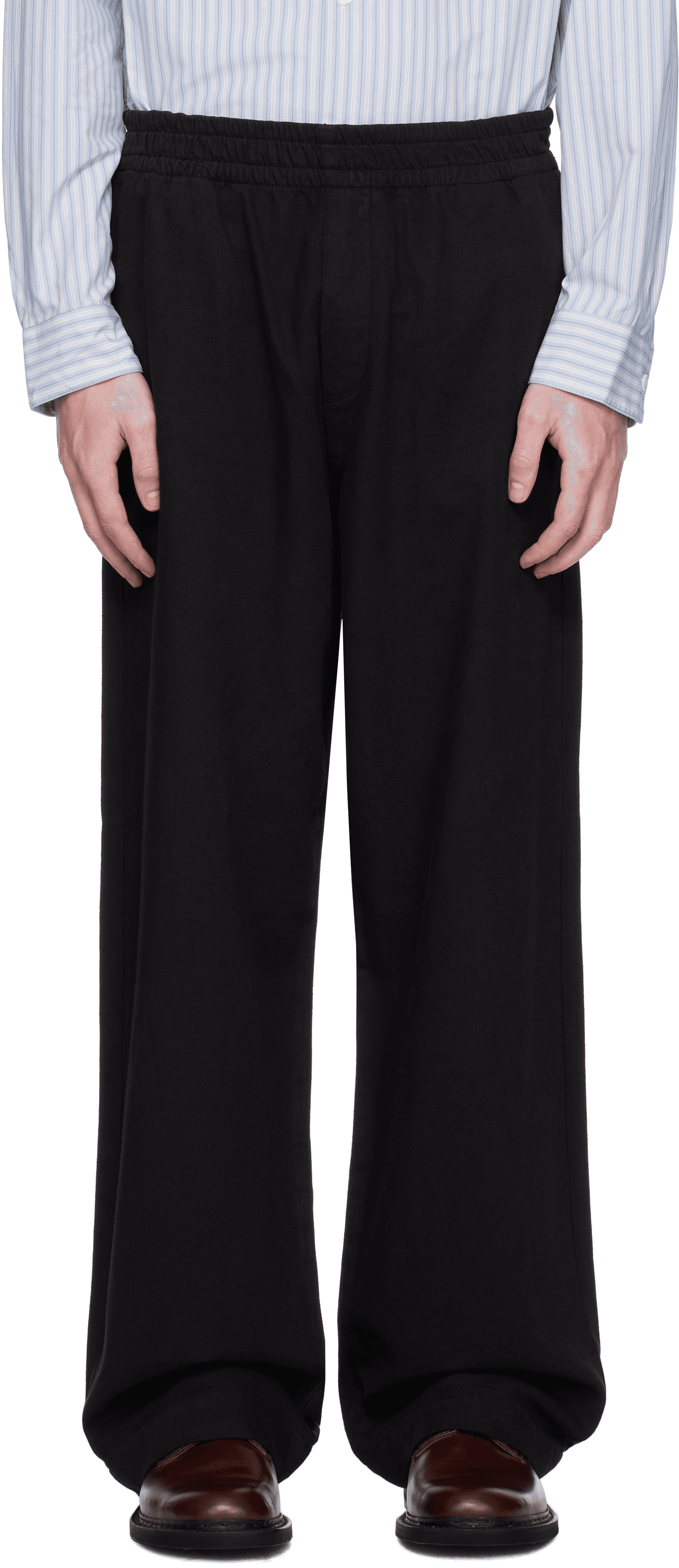 Black Elasticated Wide Leg Trousers - Image 1