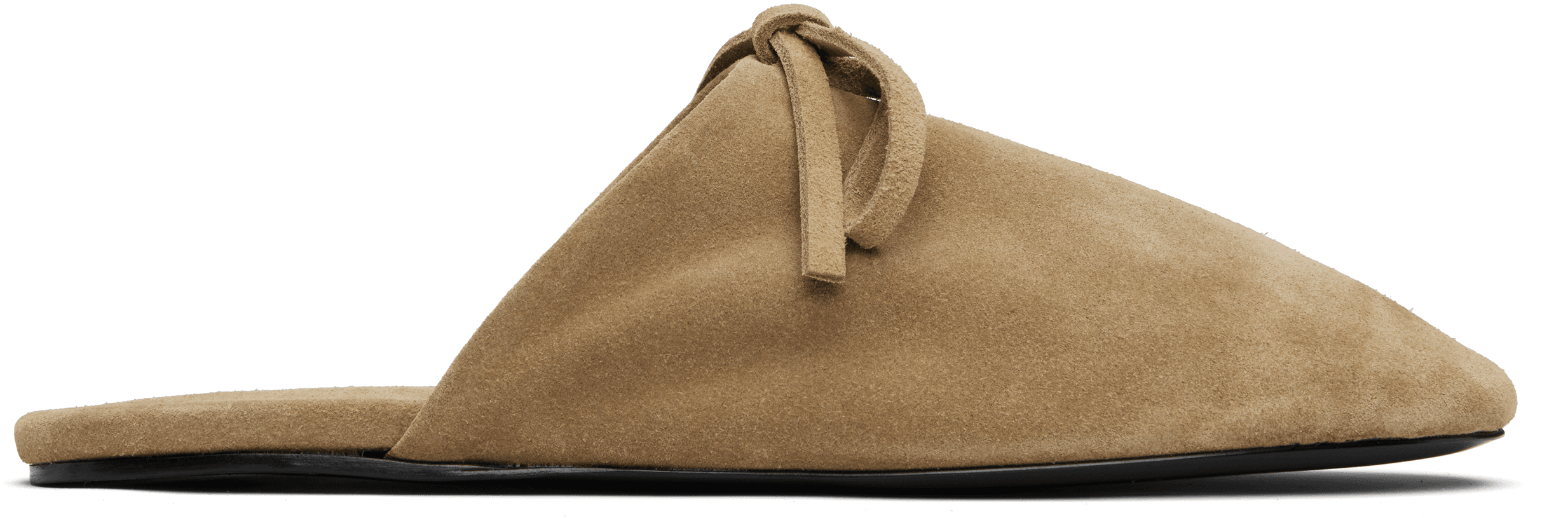 Beige Bow Suede Slippers - Image 1