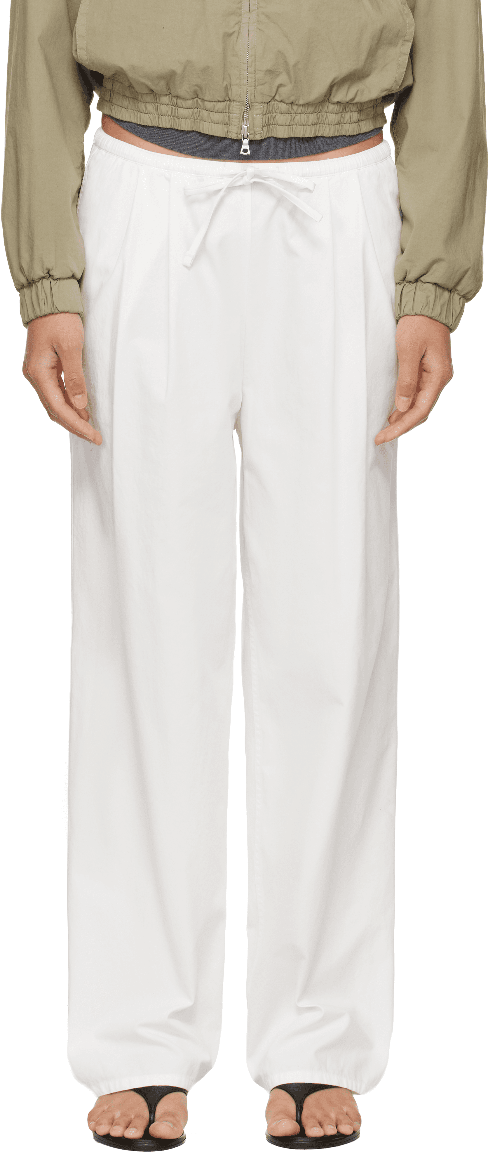 White Lazy Cotton Drawstring Lounge Pants - Image 1