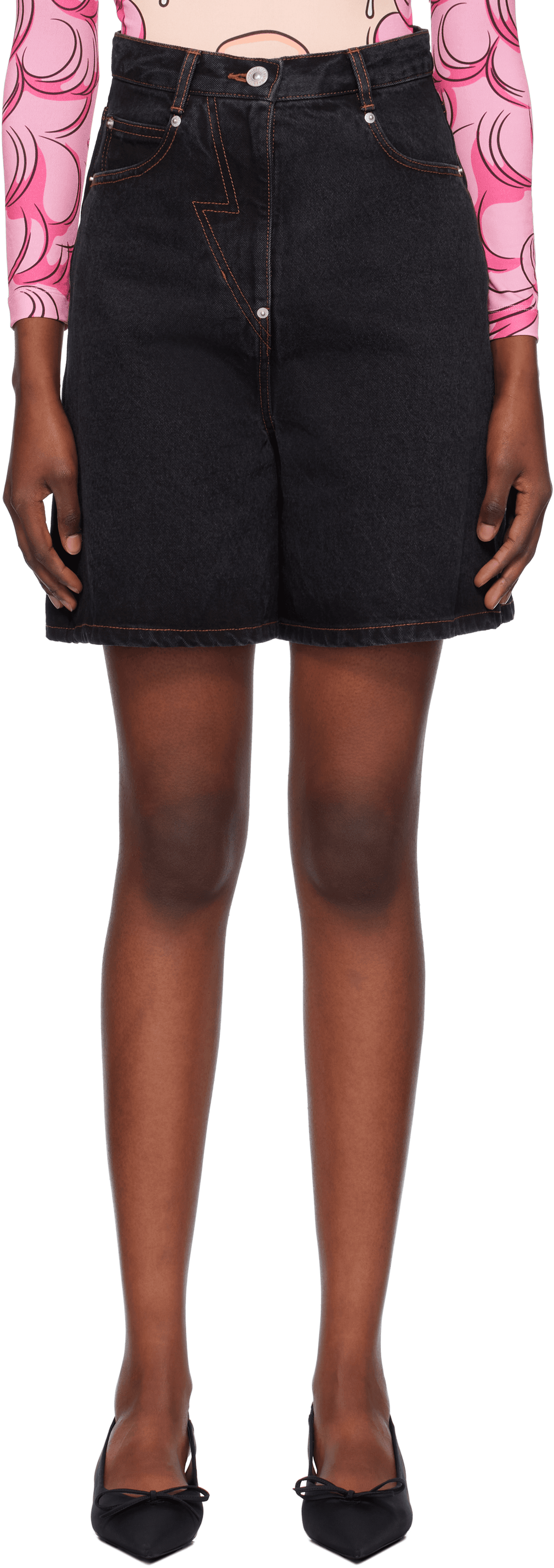 Navy Five-Pocket Denim Midi Skort - Image 1