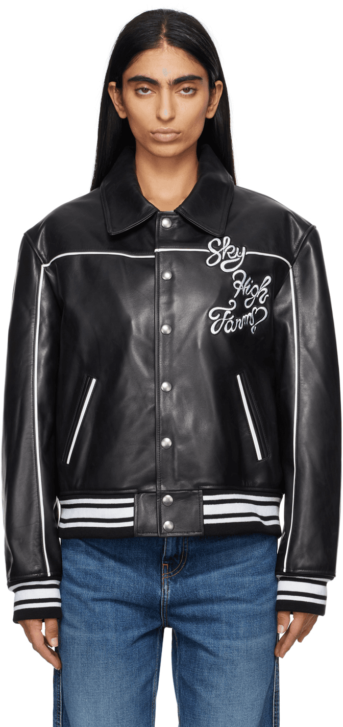 Black 'Sky High Entertainment' Leather Jacket - Image 1