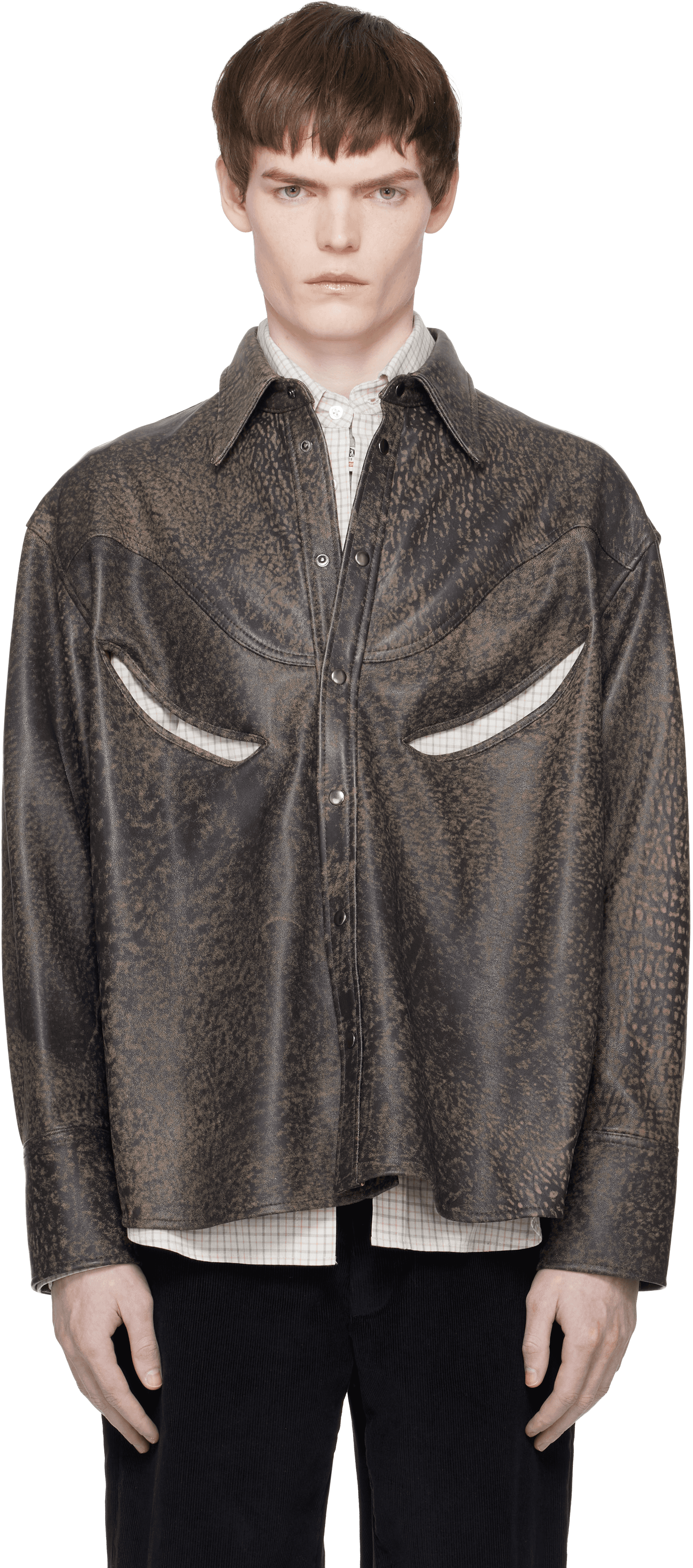 Beige & Black Rider Leather Overshirt - Image 1