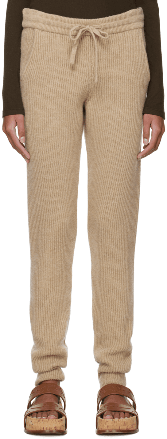 Beige Rib Lounge Pants - Image 1