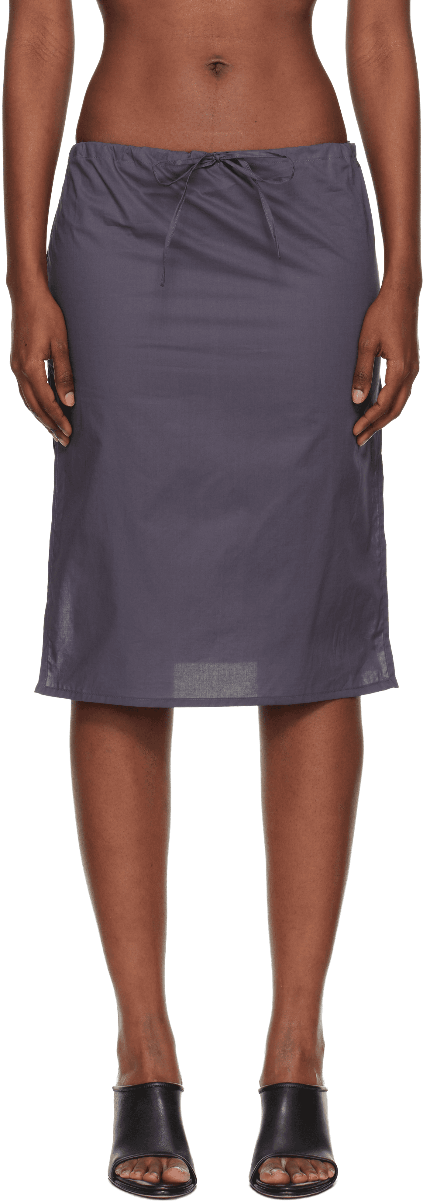 Gray Cotton Poplin Midi Skirt - Image 1