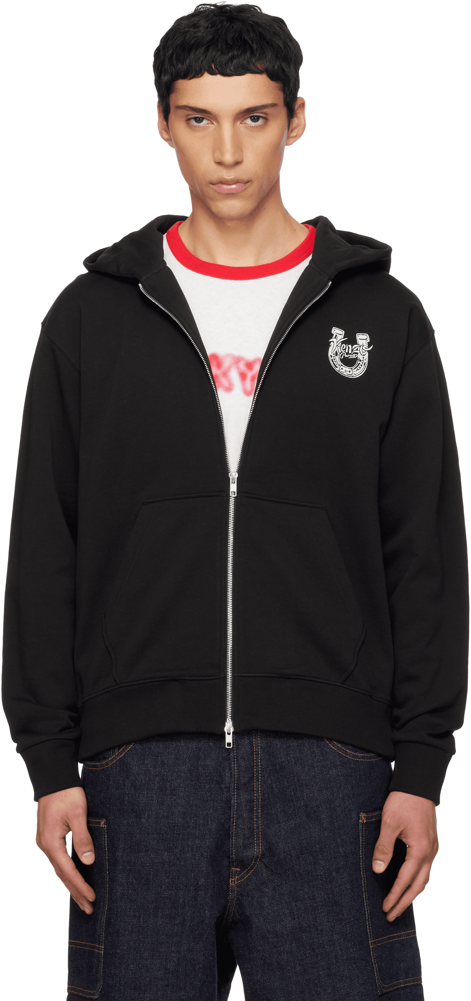 Black Kenzo Paris 'Lunar New Year' Embroidered Zip Up Hoodie - Image 1