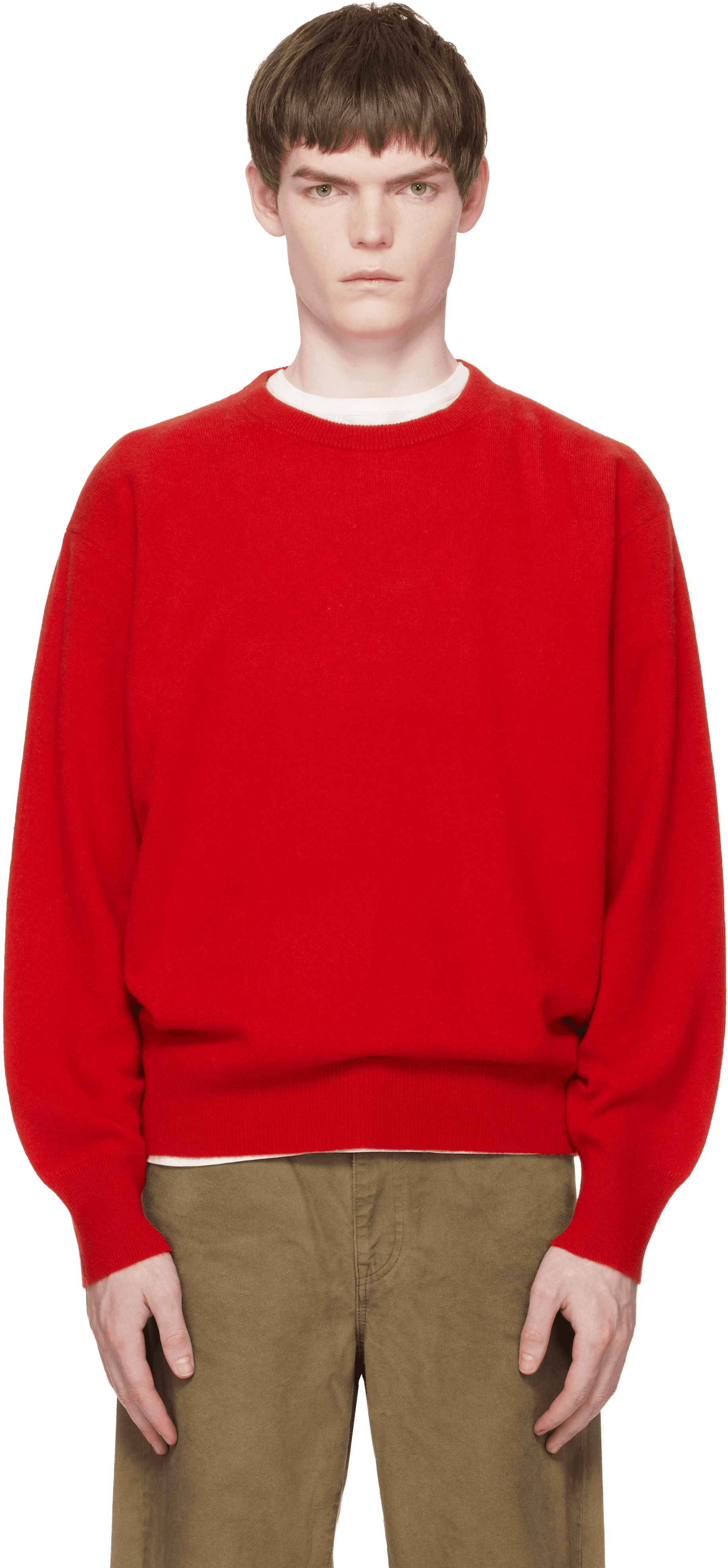 Red Pure Cashmere Knit Crew Neck LS Sweater - Image 1