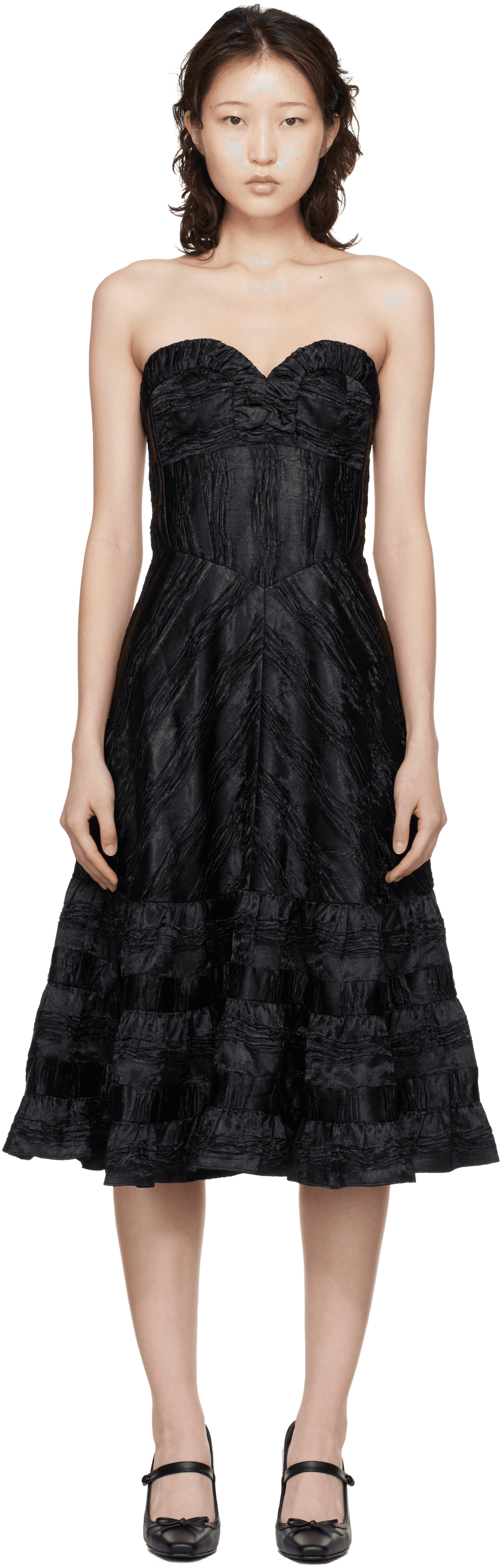 Black Strapless Sweetheart Midi Dress - Image 1