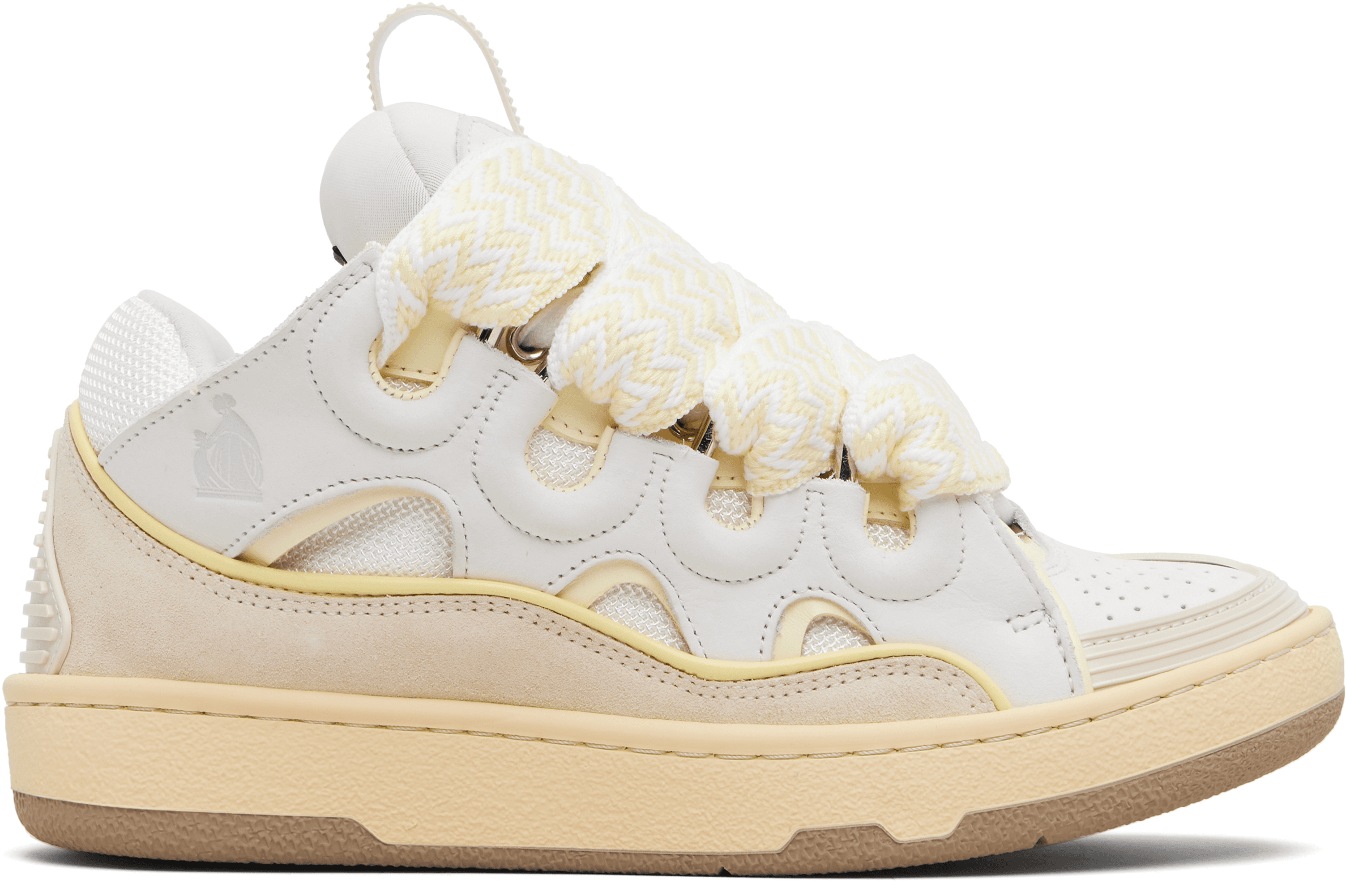 Off-White & Beige Curb Leather Sneakers - Image 1