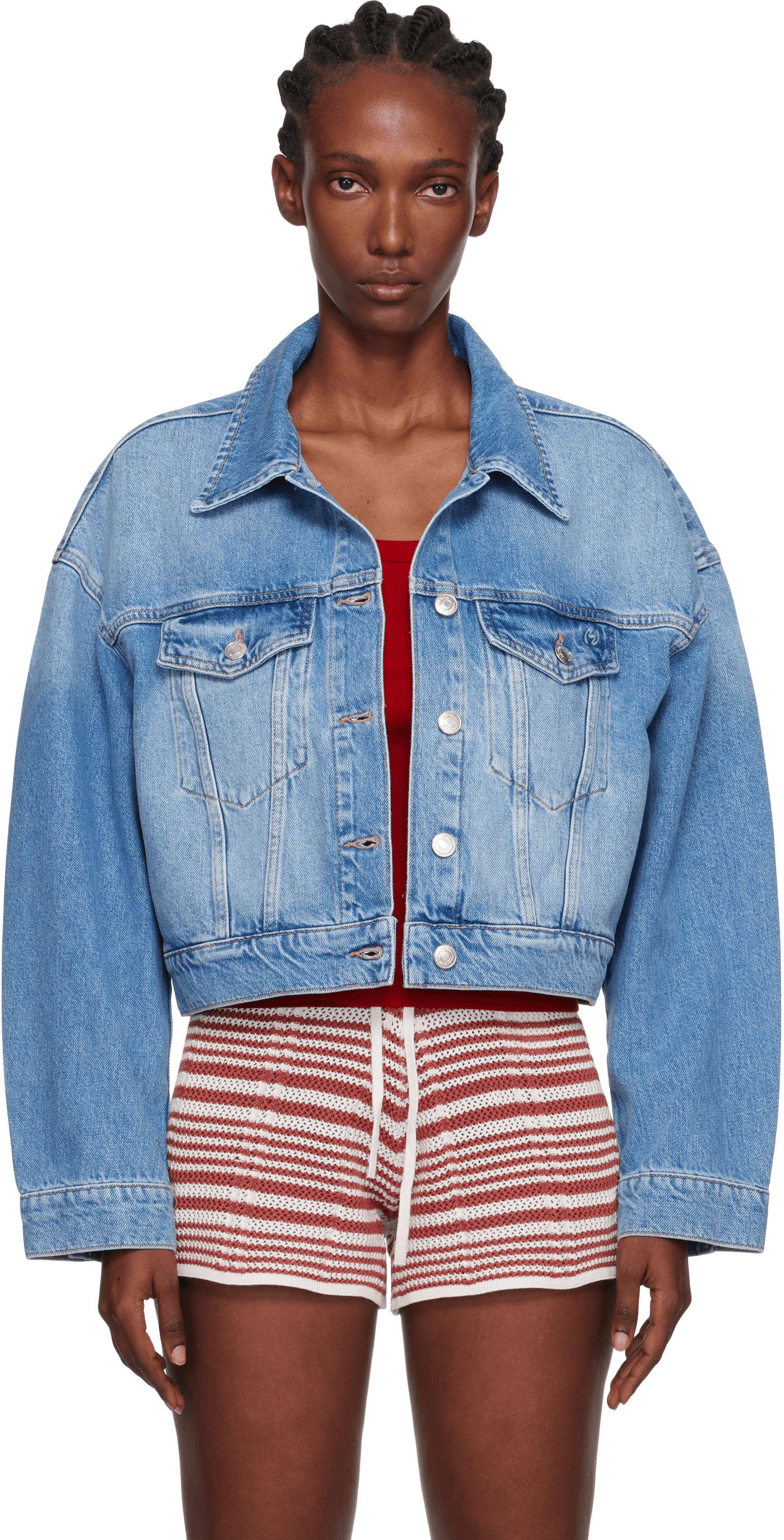 Blue Cropped Denim Jacket - Image 1