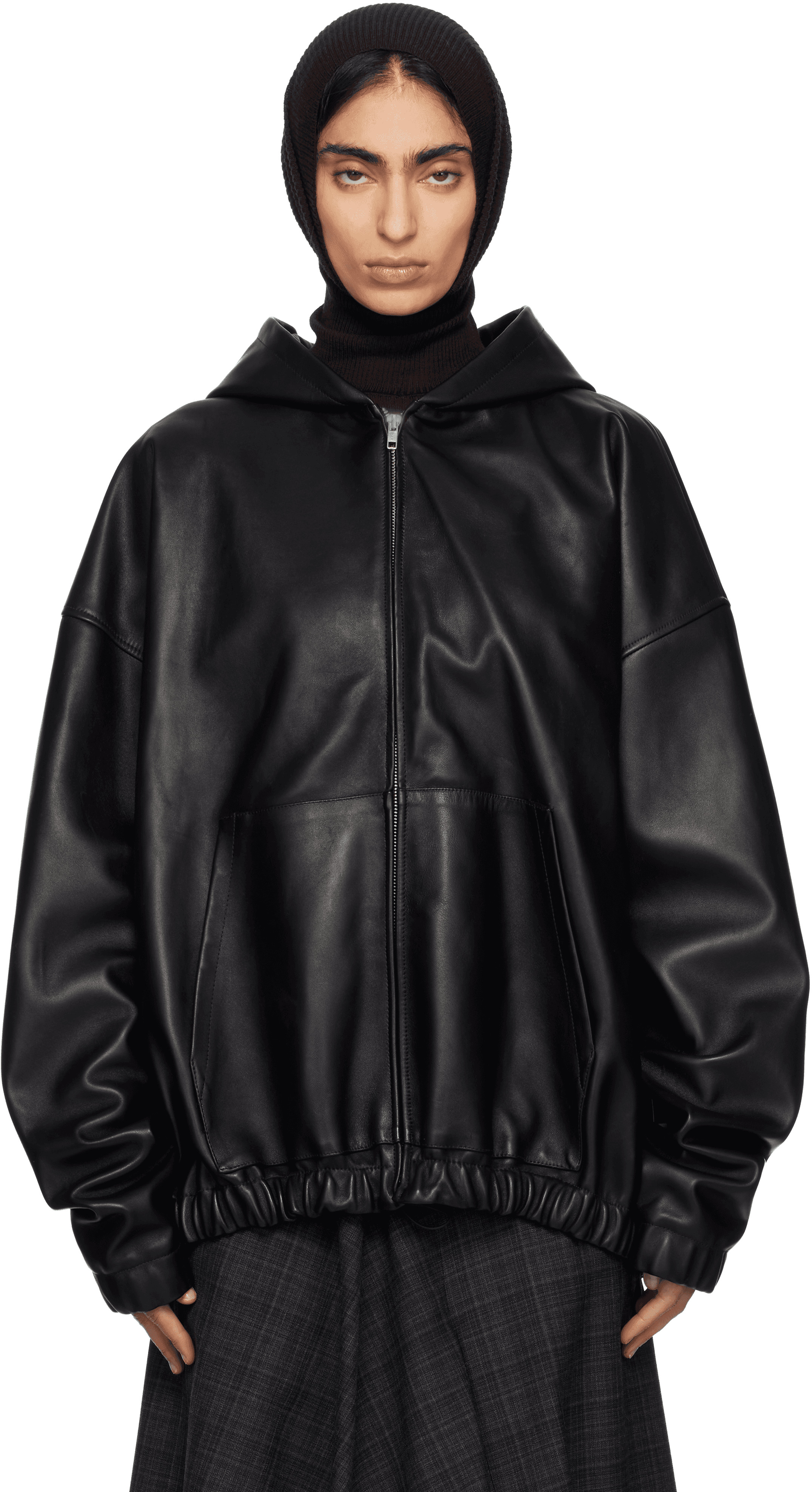 Black Leather Hoodie Jacket - Image 1