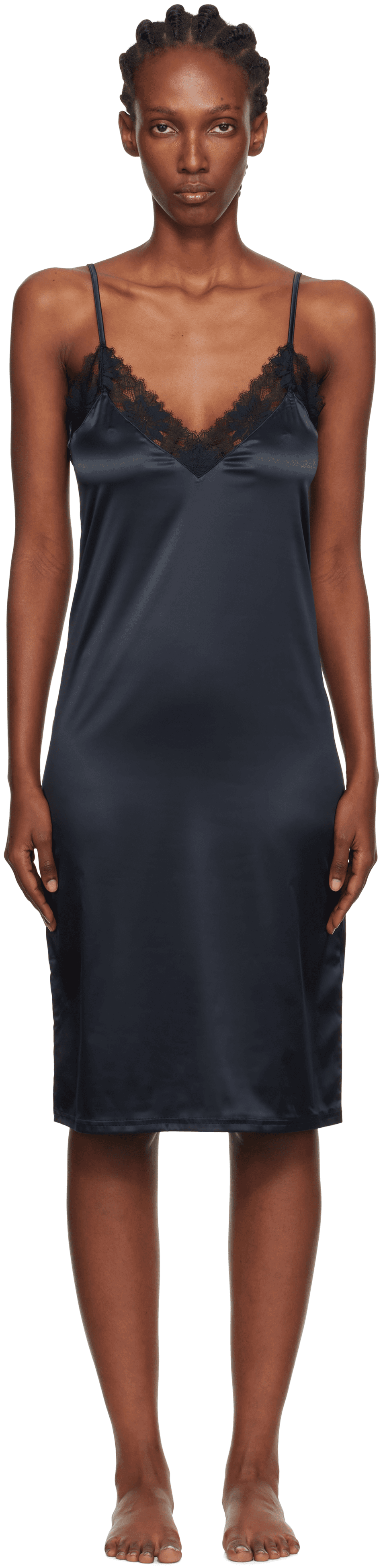 Black Annabelle Satin Slip Midi Dress - Image 1