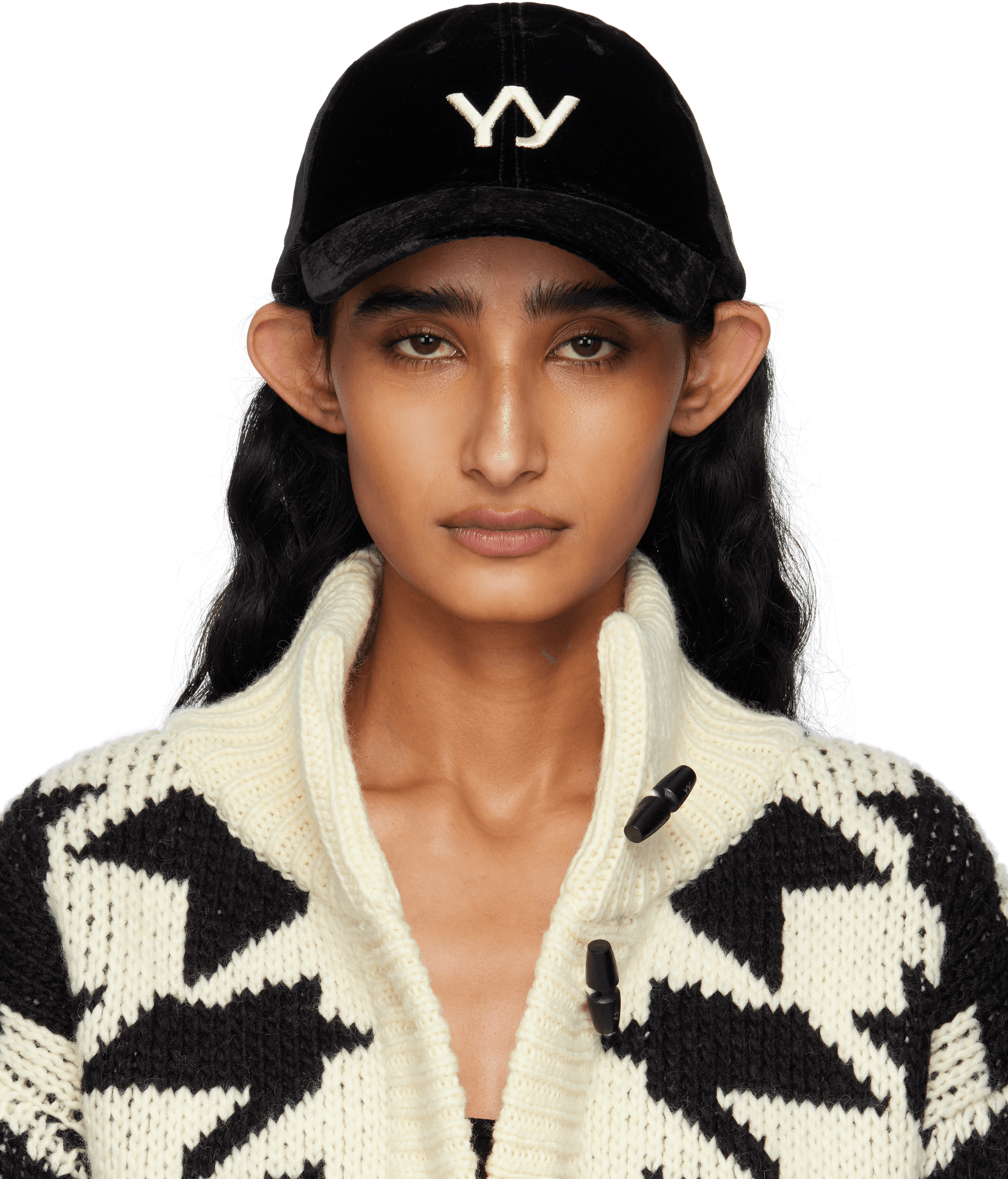 Black 'Yy' Velvet Ball Cap - Image 1