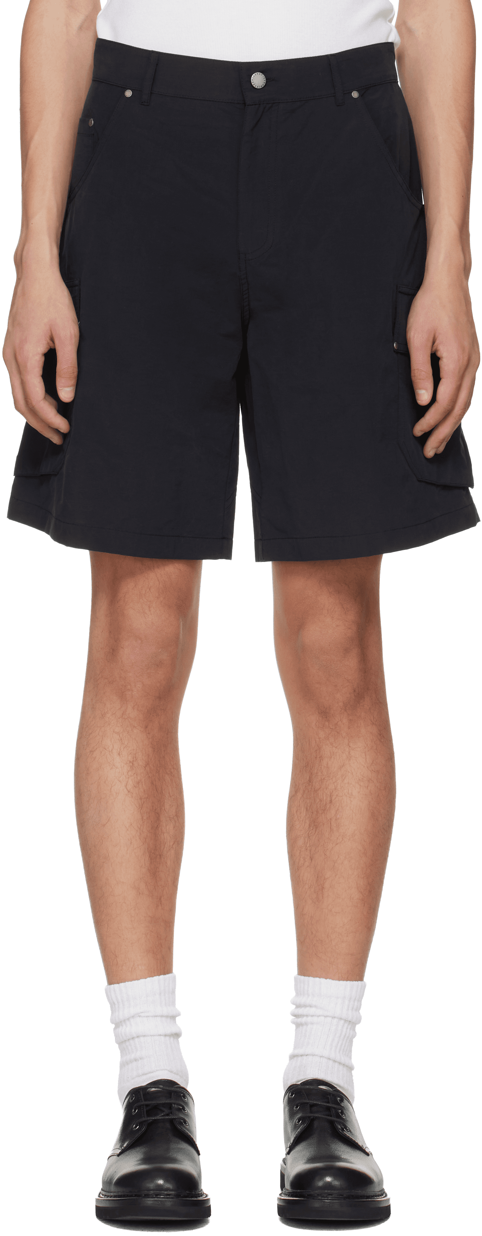 Black Riveted Nylon Cargo Shorts - Image 1