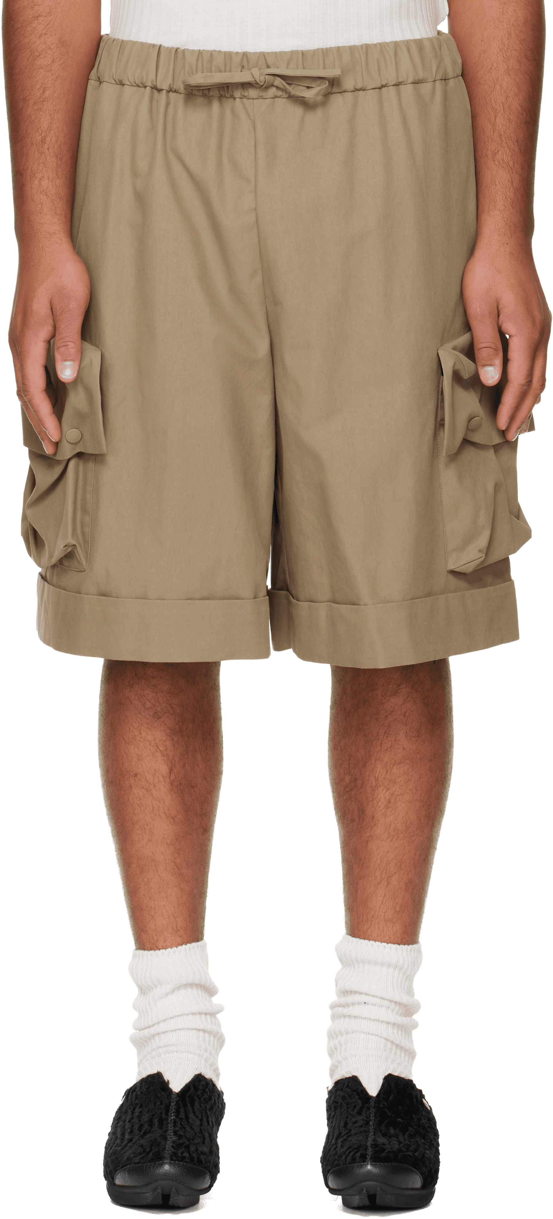 Khaki Multi Pocket Drawstring Cargo Shorts - Image 1