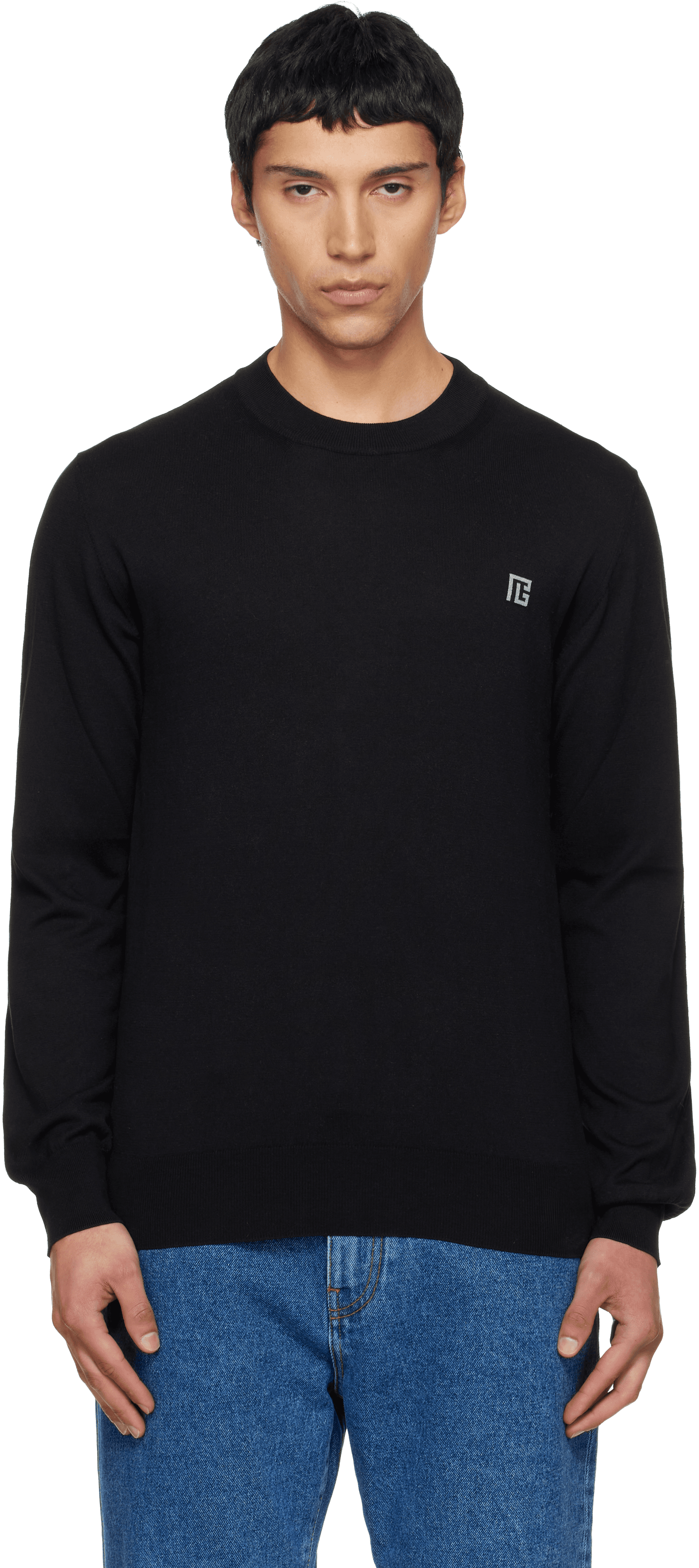 Black Fine Silk & Cotton Sweater - Image 1