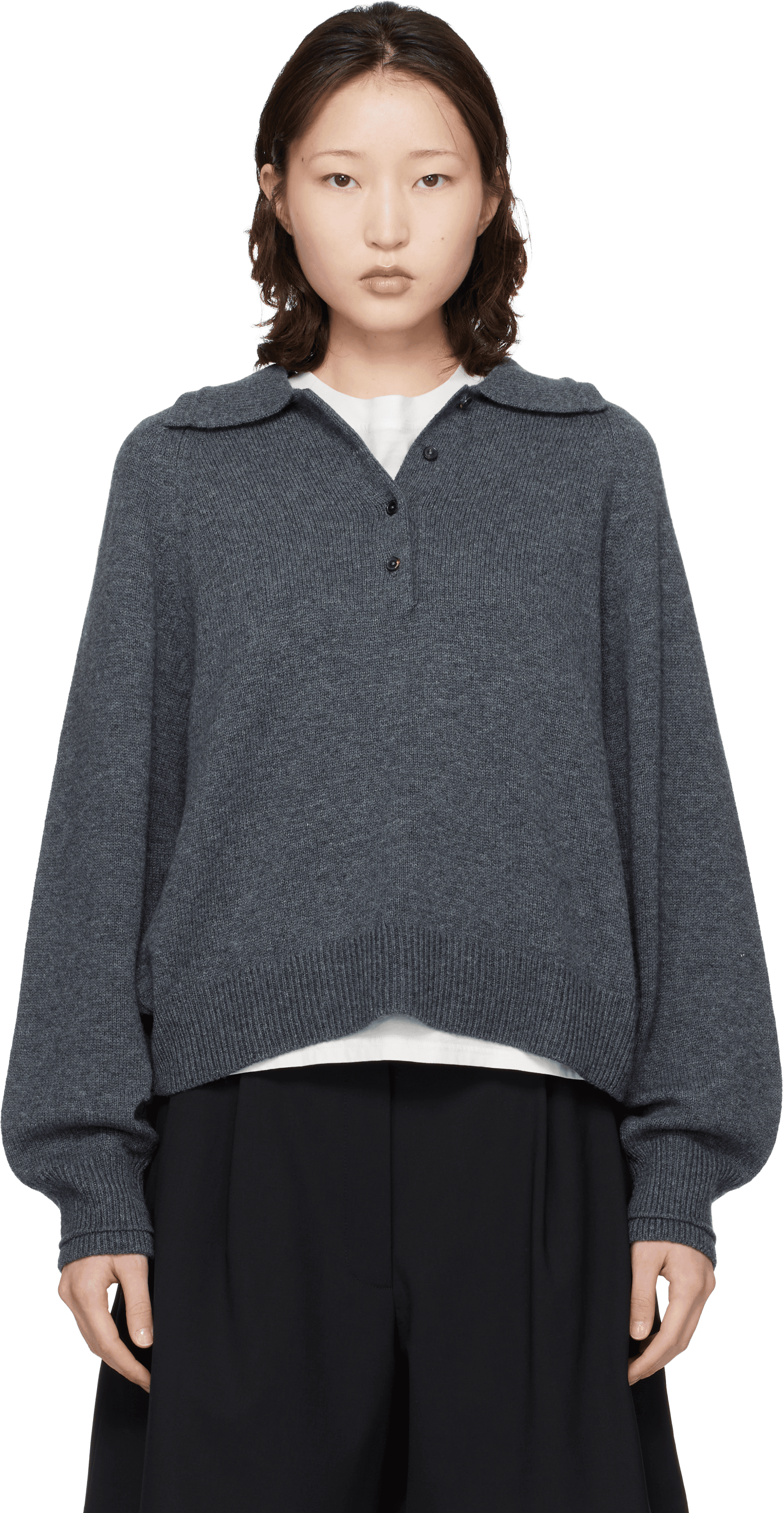 Gray Merino Wool Polo - Image 1