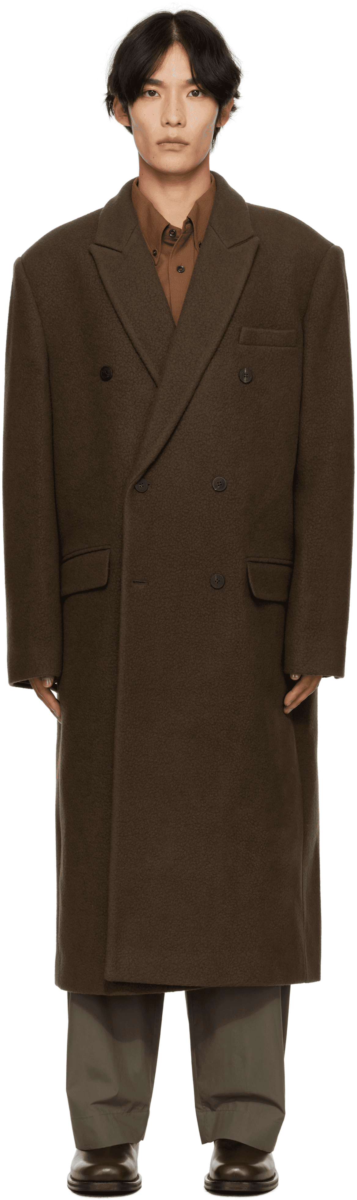Brown Double-Breasted Long Coat - Image 1