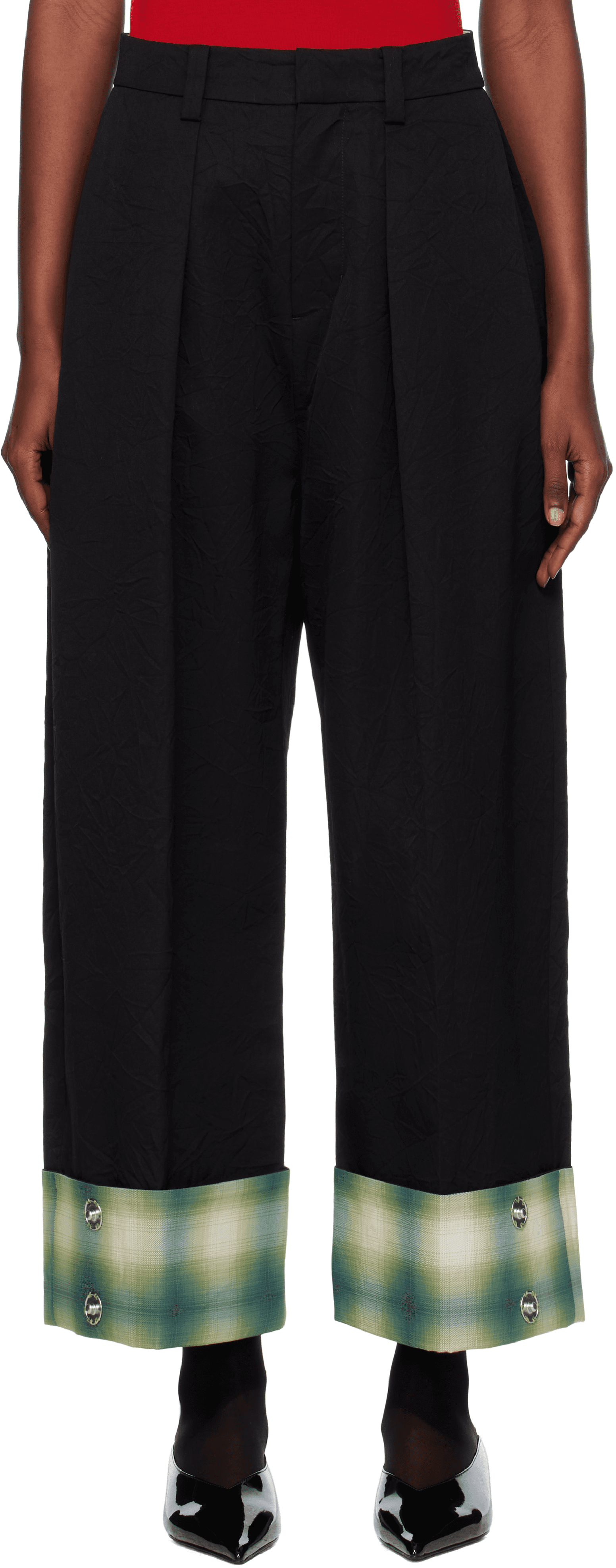 Black Wrinkled Palazzo Trousers - Image 1
