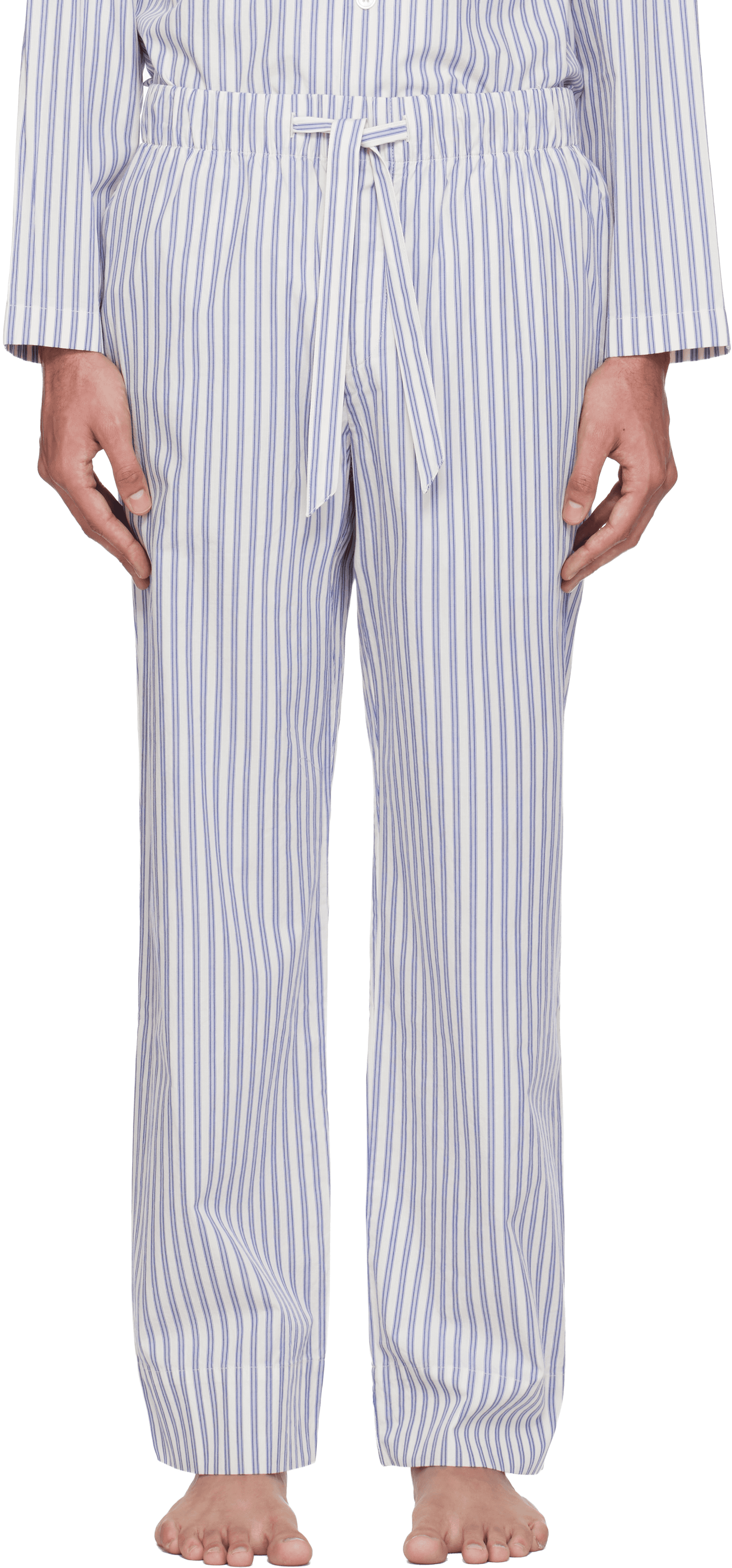 White & Blue Poplin Pyjama Pants - Image 1