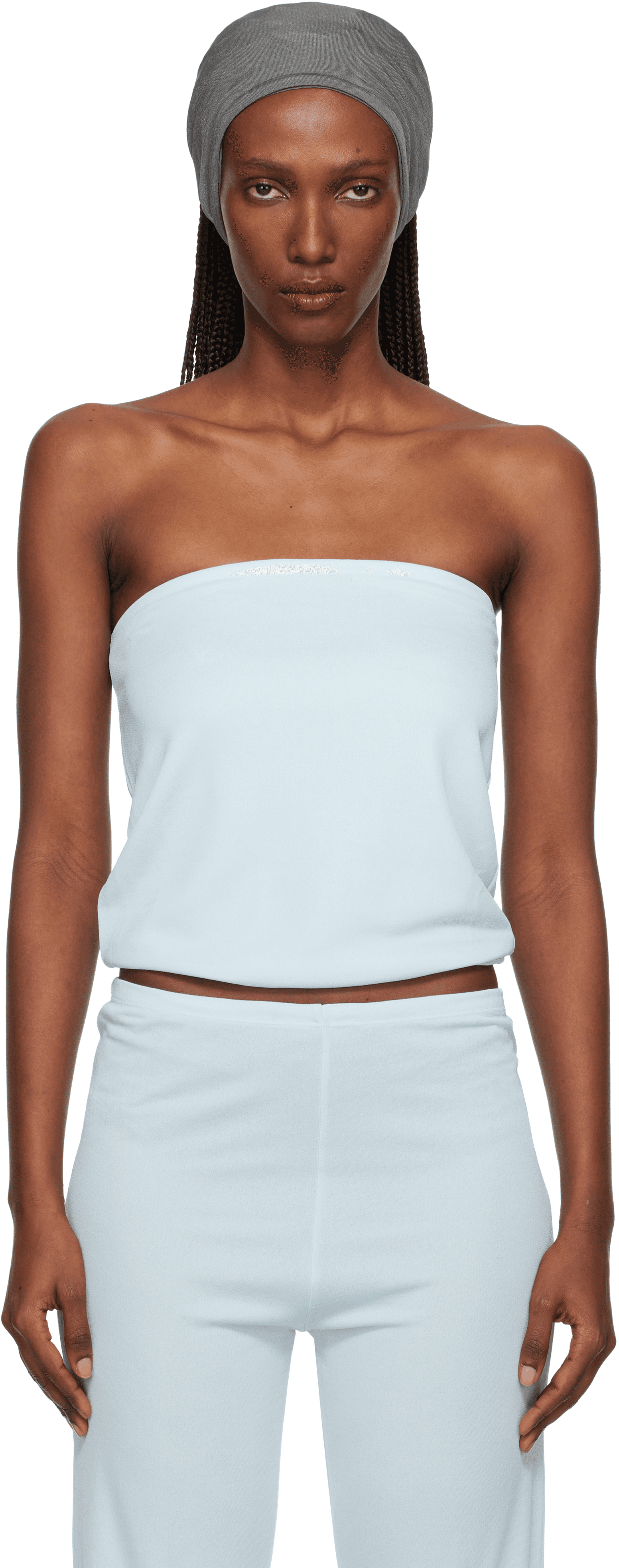 Blue Shiny Crêpe Jersey Bustier Top - Image 1