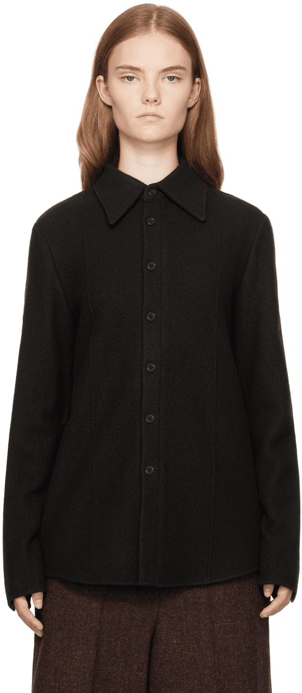 Brown Slim Fit Wool Felted Shirt - Image 1