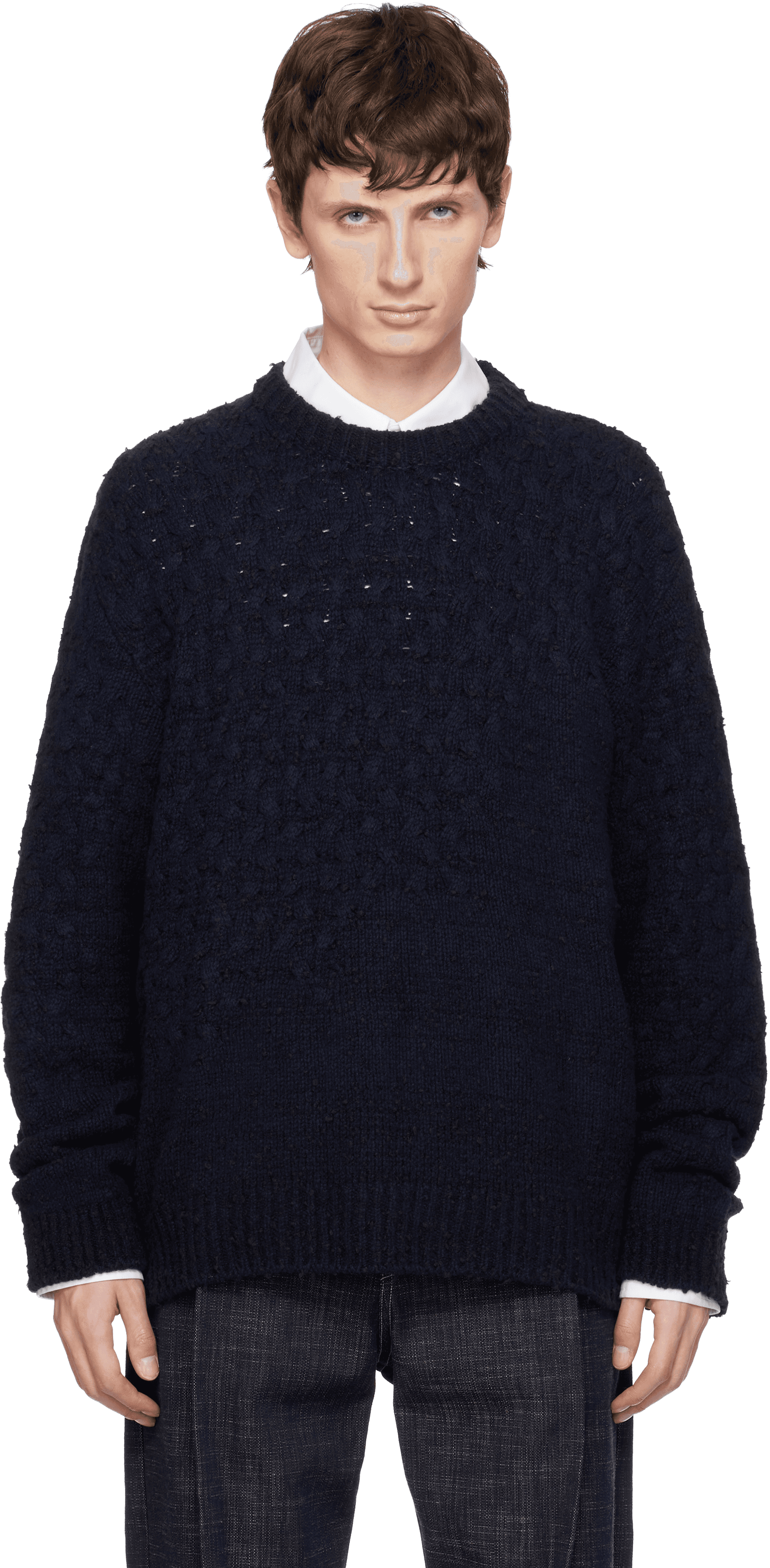 Navy Wool Blend Cable Sweater - Image 1