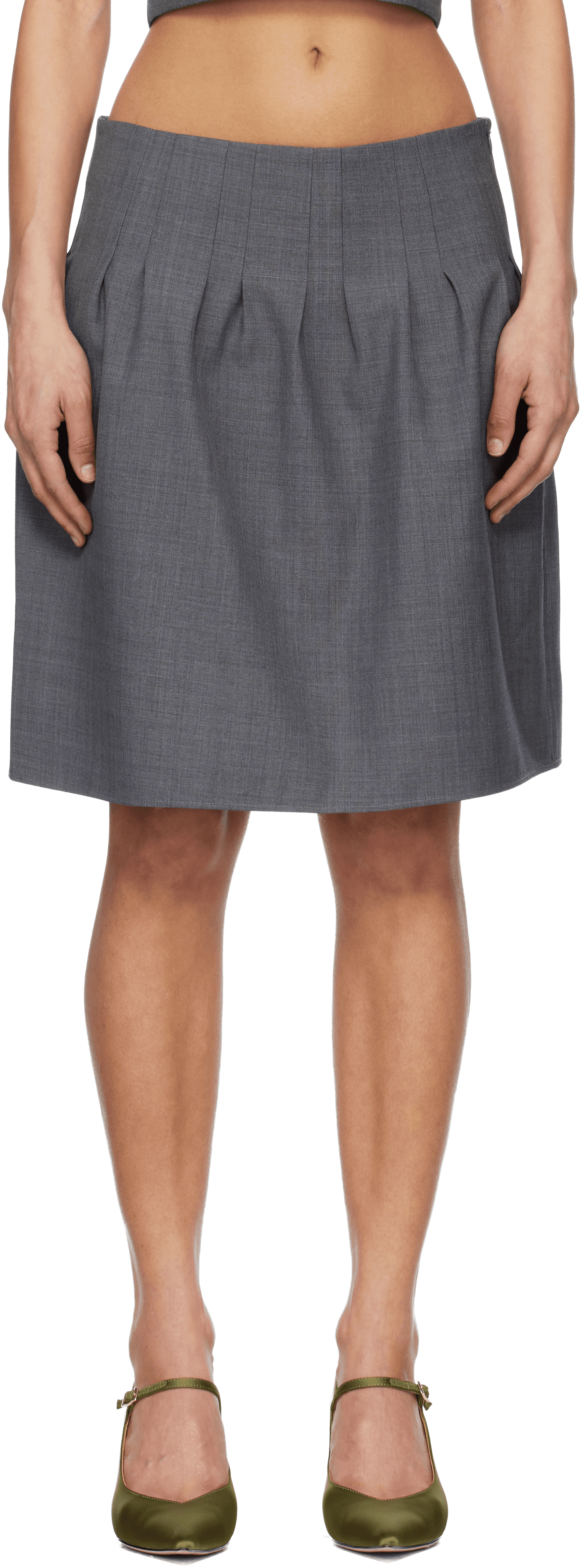 Gray Low-Waist Pleated Miniskirt - Image 1