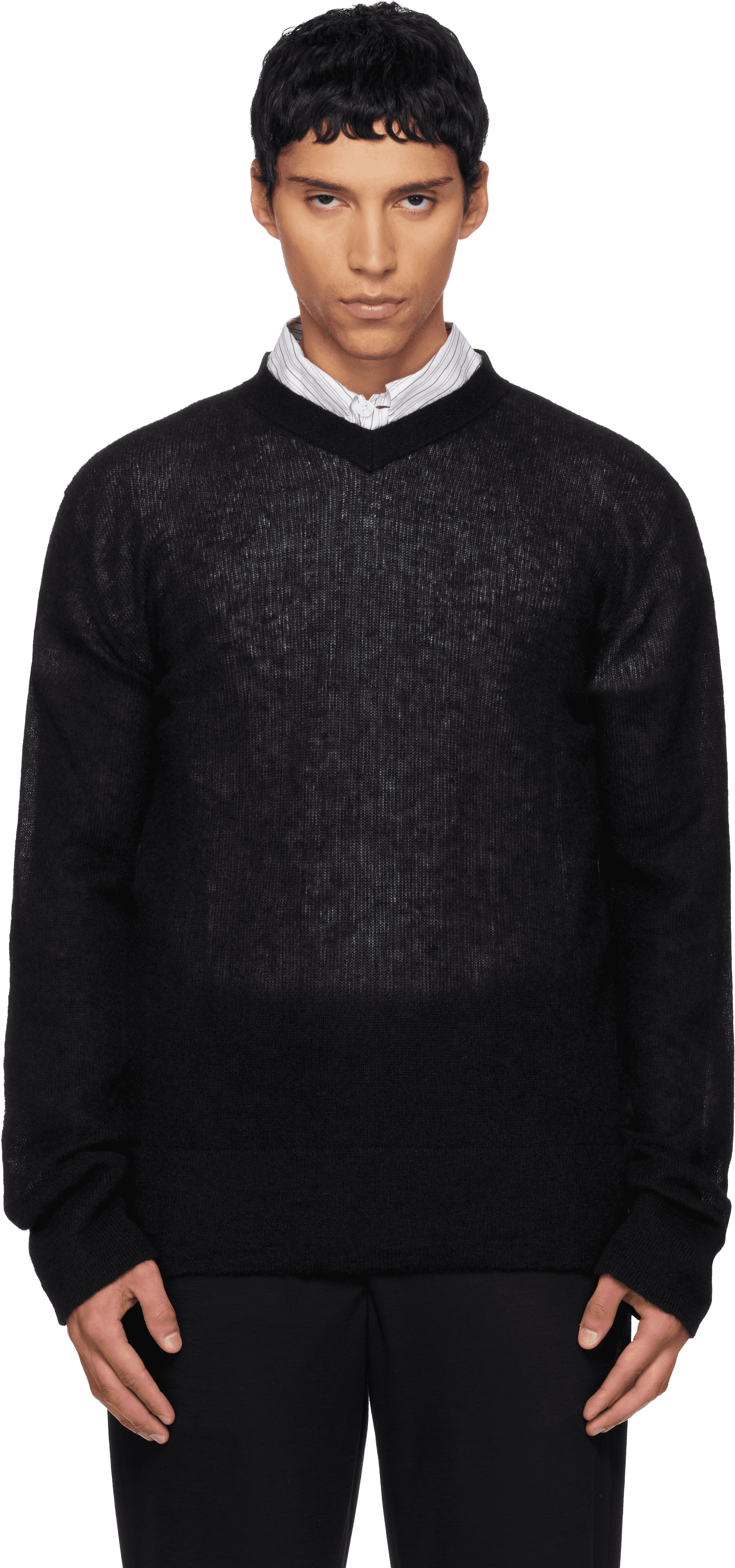 Black V-Neck Sweater - Image 1