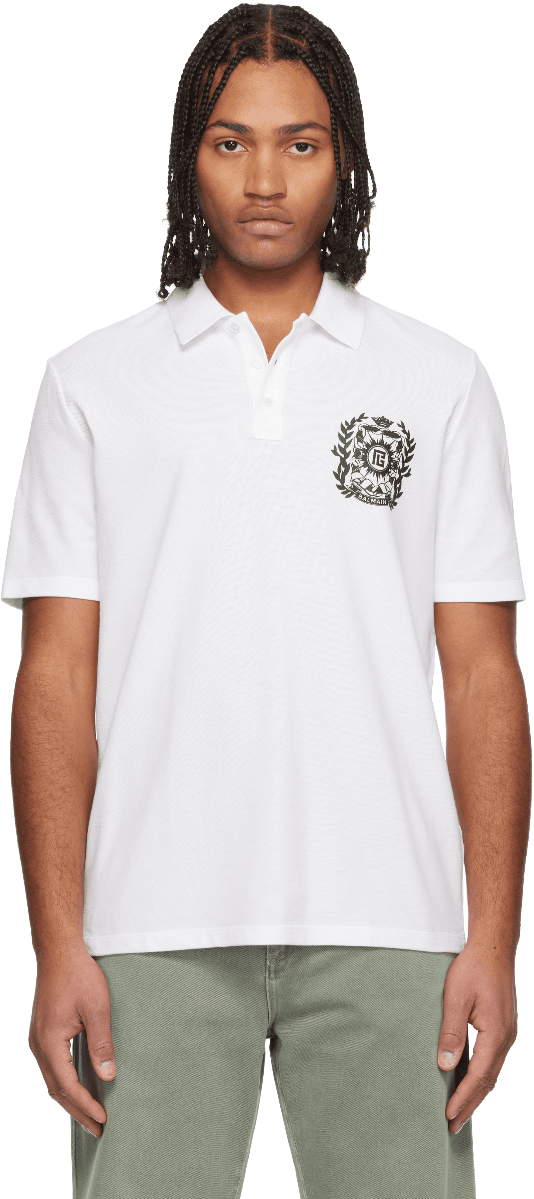 White Écusson Print Cotton Polo - Image 1
