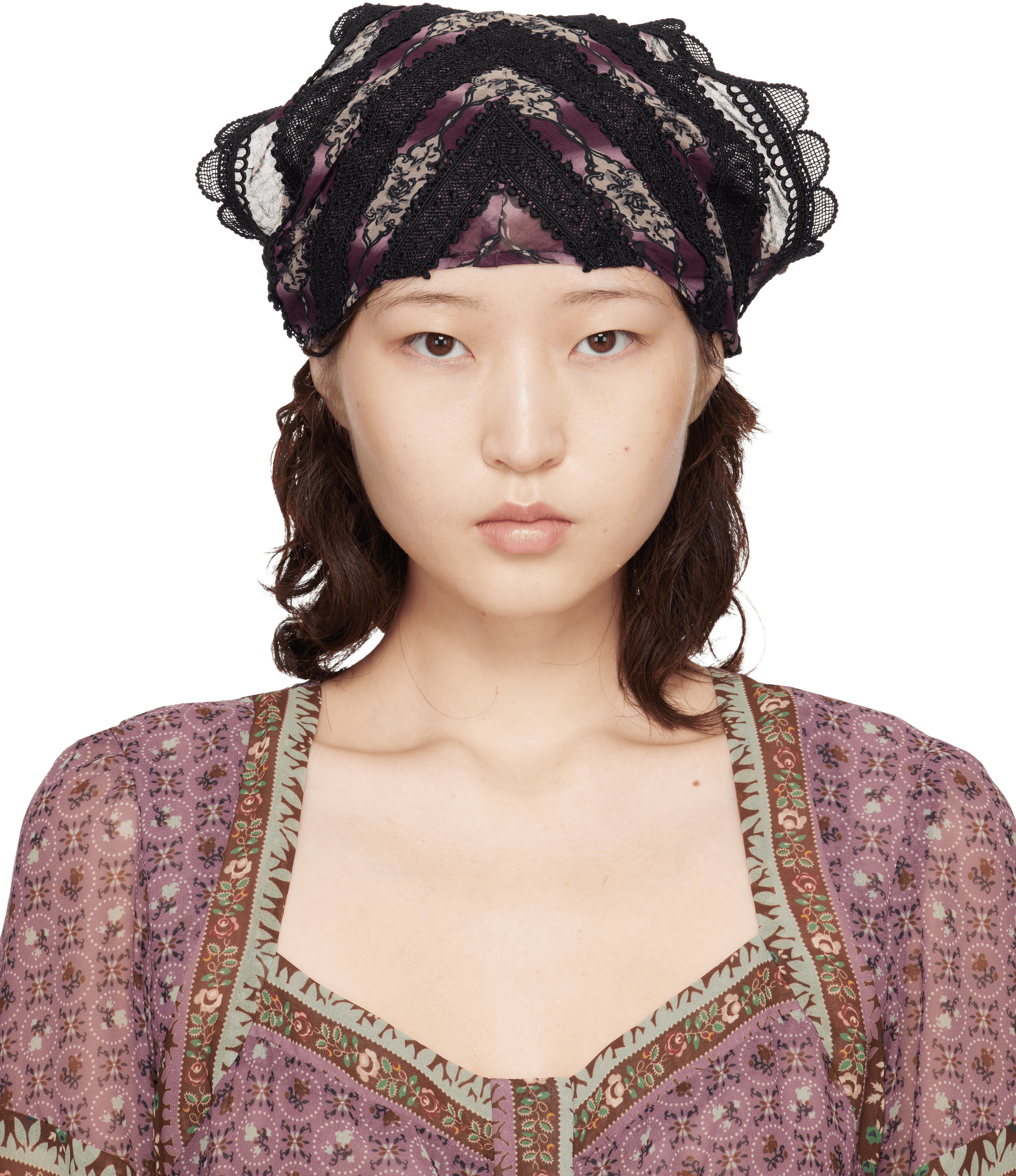 Black & Purple Cameo Stripe Print Headscarf - Image 1