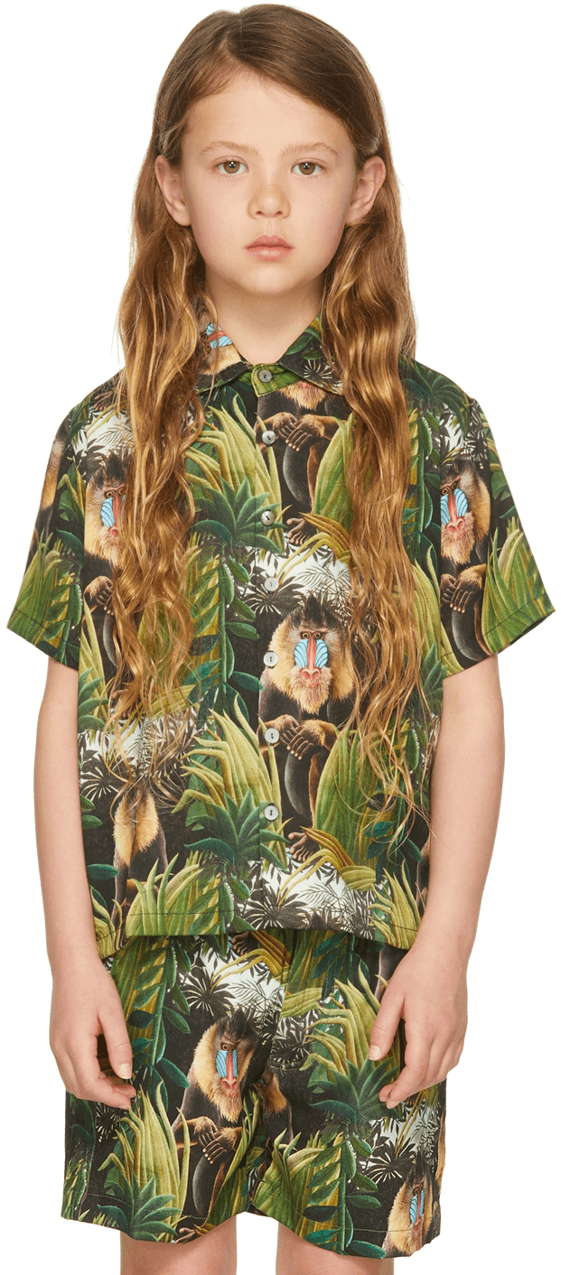 SSENSE Exclusive Kids Green Mandril Short Sleeve Shirt - Image 1