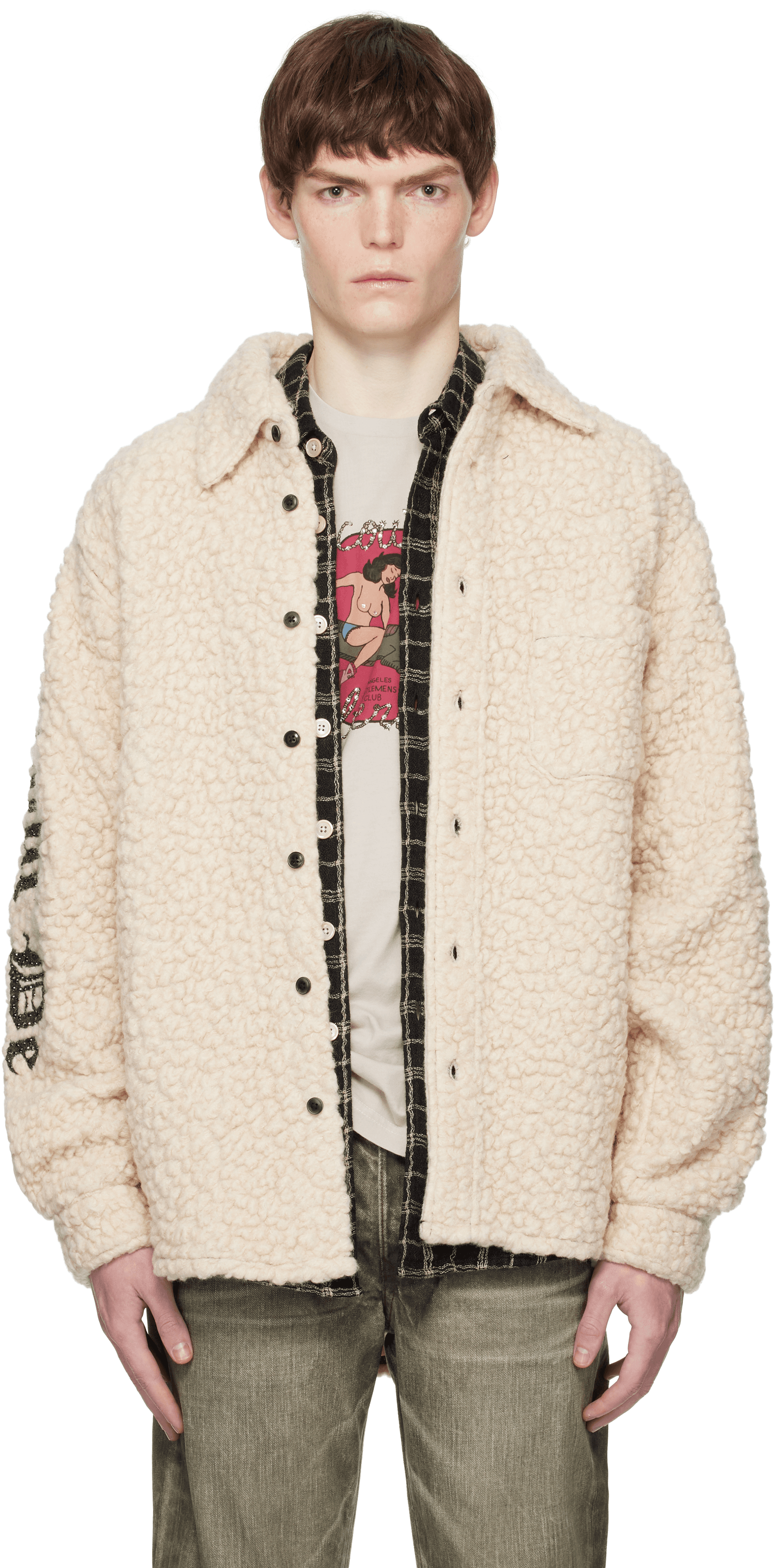 Off-White Tommy Sherpa Embellished Wool Overshirt - Image 1