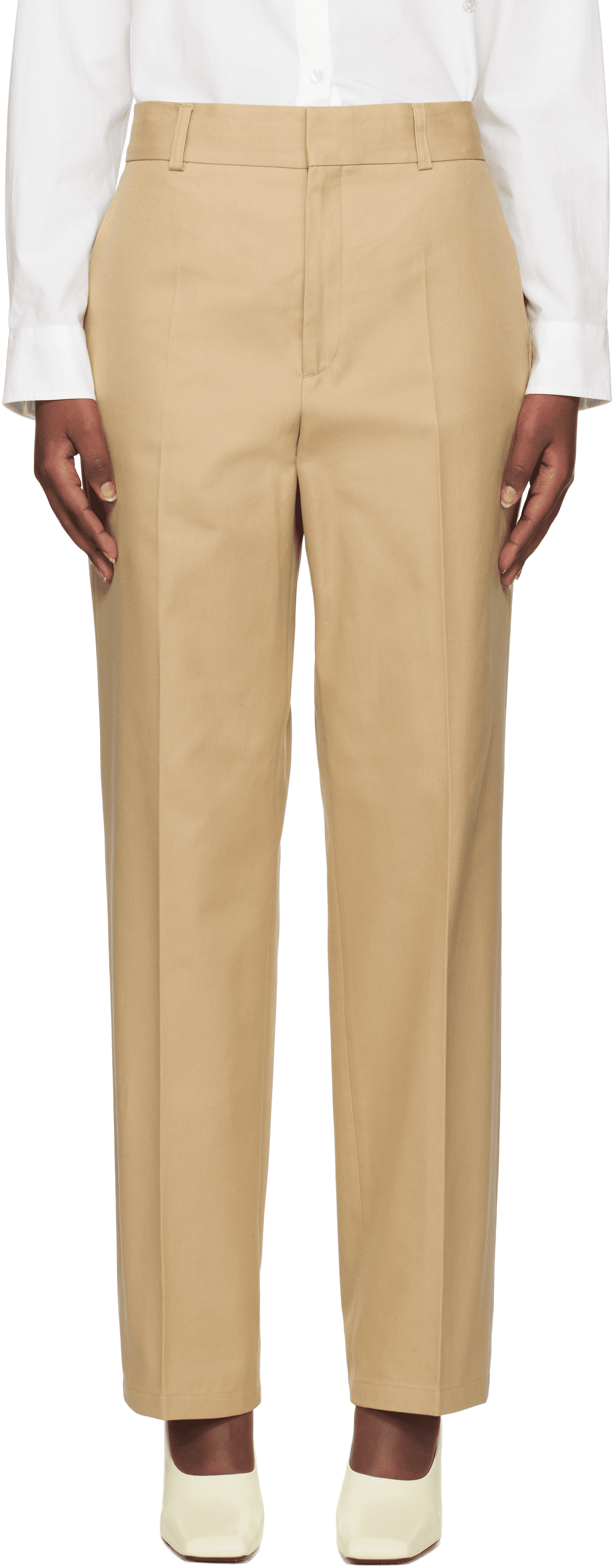 Beige Tailored Cotton Trousers - Image 1