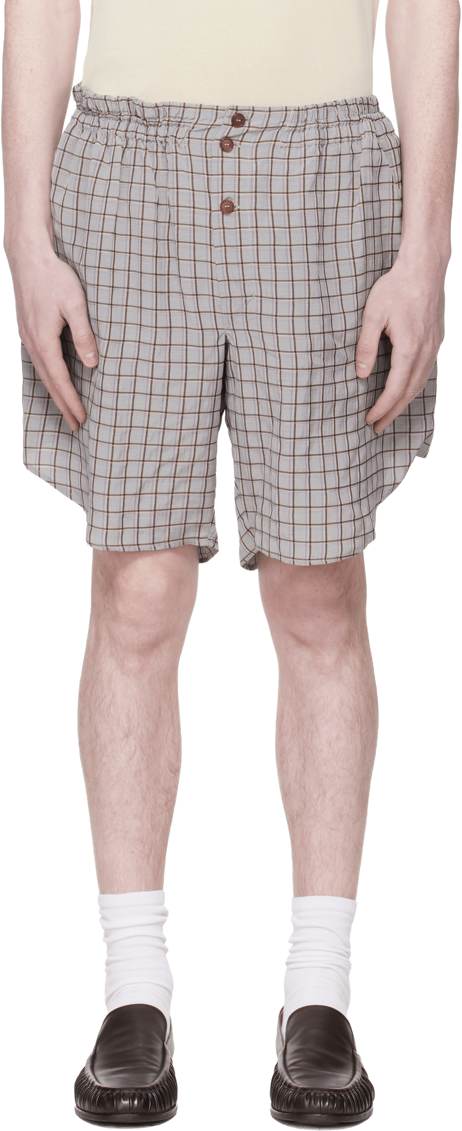 Gray & Brown Checked Shorts - Image 1