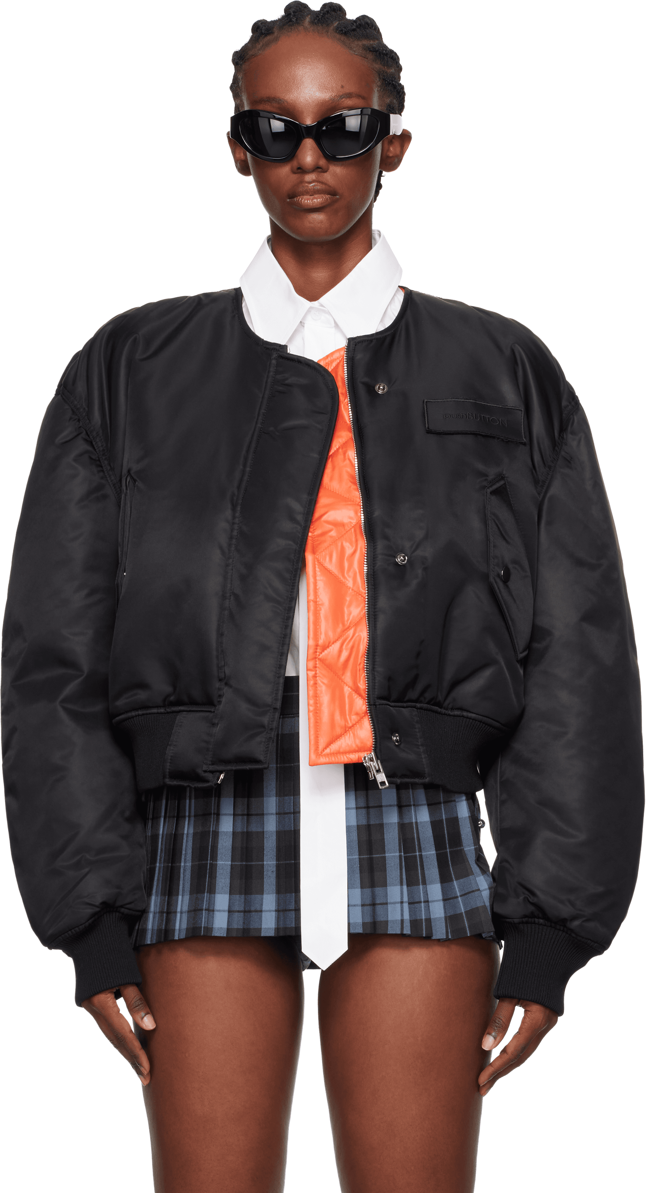 Black Logo Patch Padded Bomber Jacket - Image 1