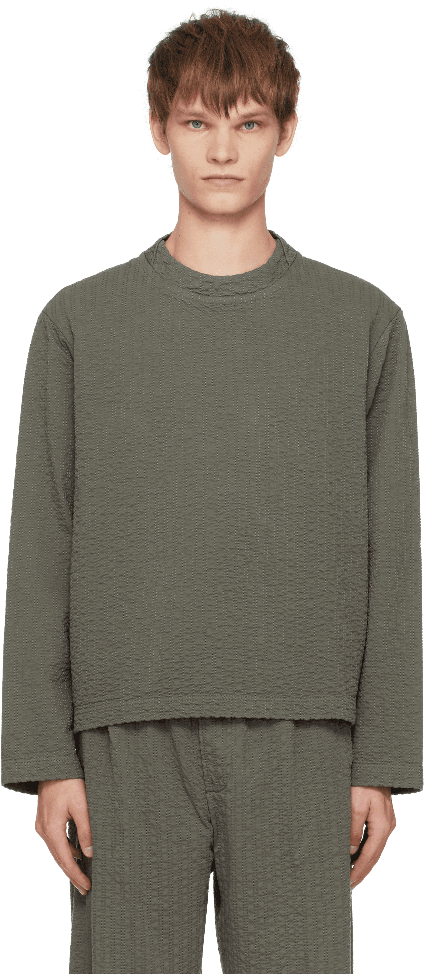 Khaki Embroidered Linestitch Smock T-shirt - Image 1