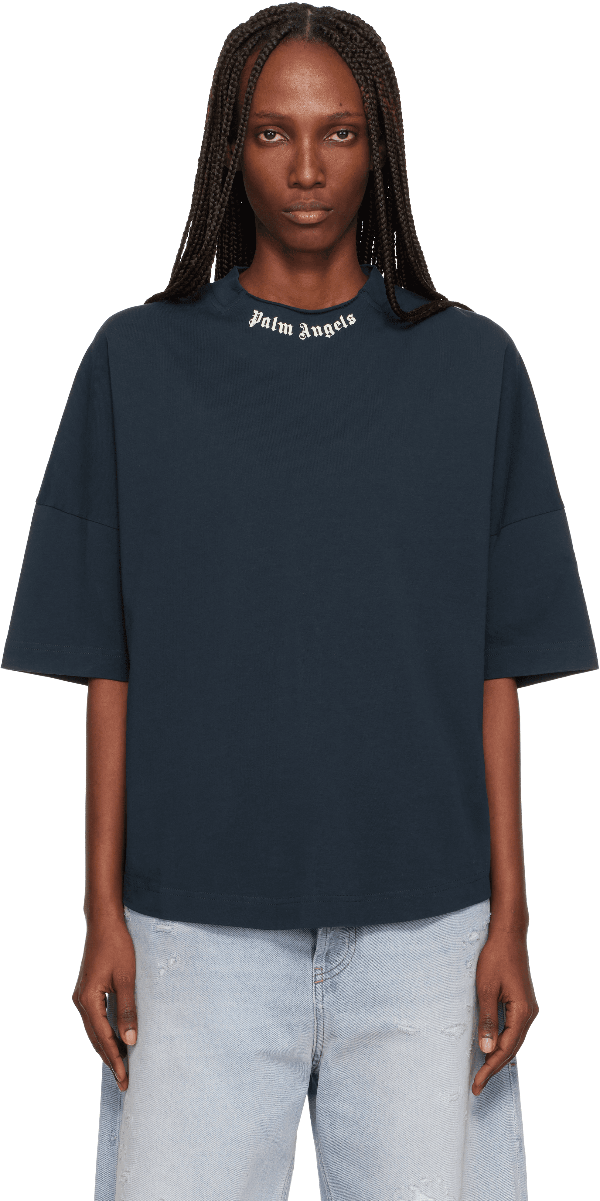 Navy Curved Logo Collar Over T-shirt - Image 1